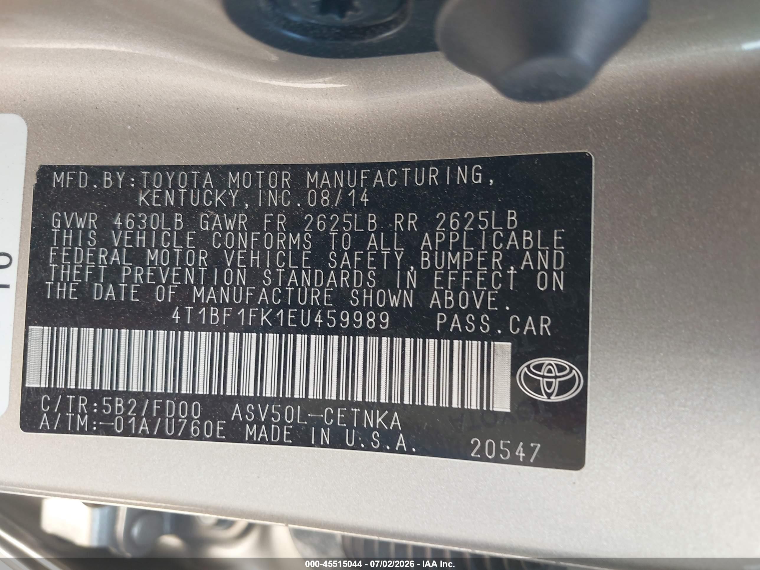 2014 Toyota Camry Le Gold vin: 4T1BF1FK1EU459989