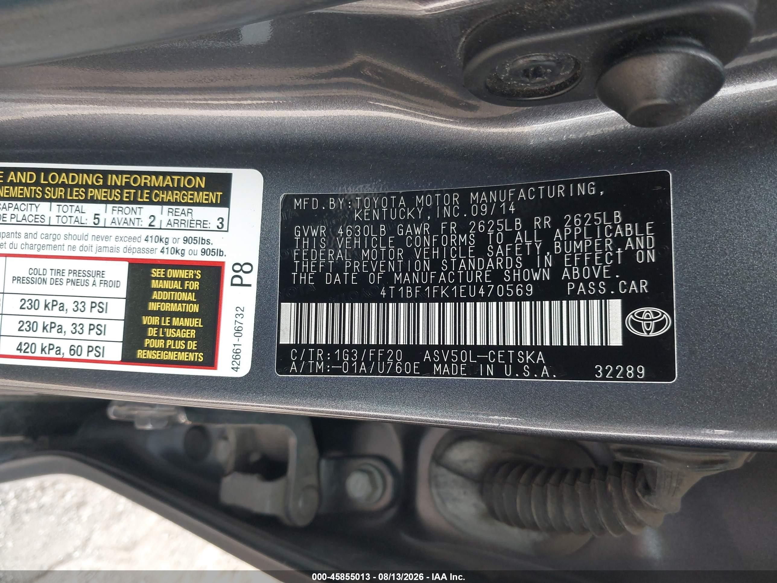 2014 Toyota Camry Se Sport Gray vin: 4T1BF1FK1EU470569