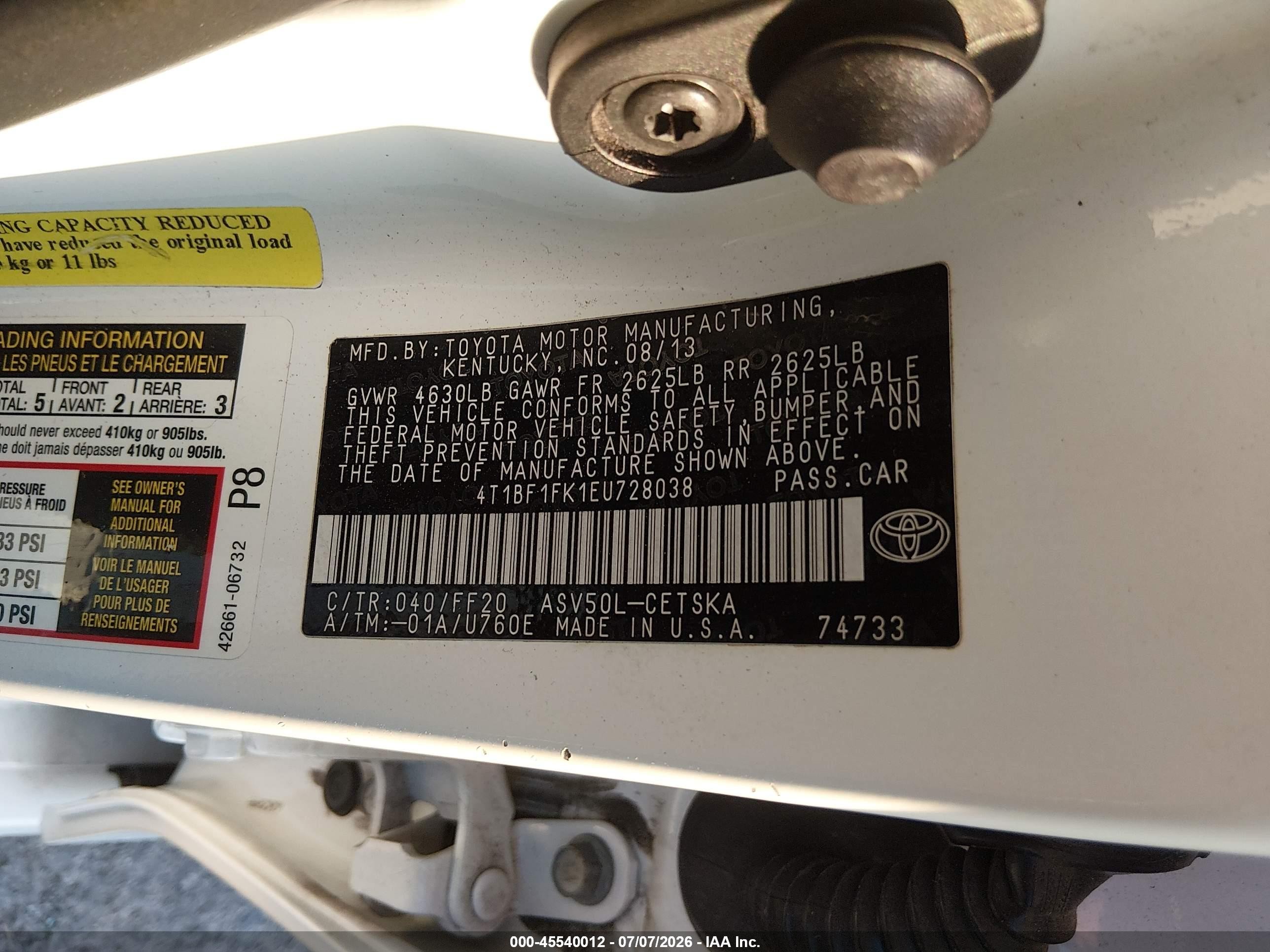2014 Toyota Camry Se Sport Белый vin: 4T1BF1FK1EU728038