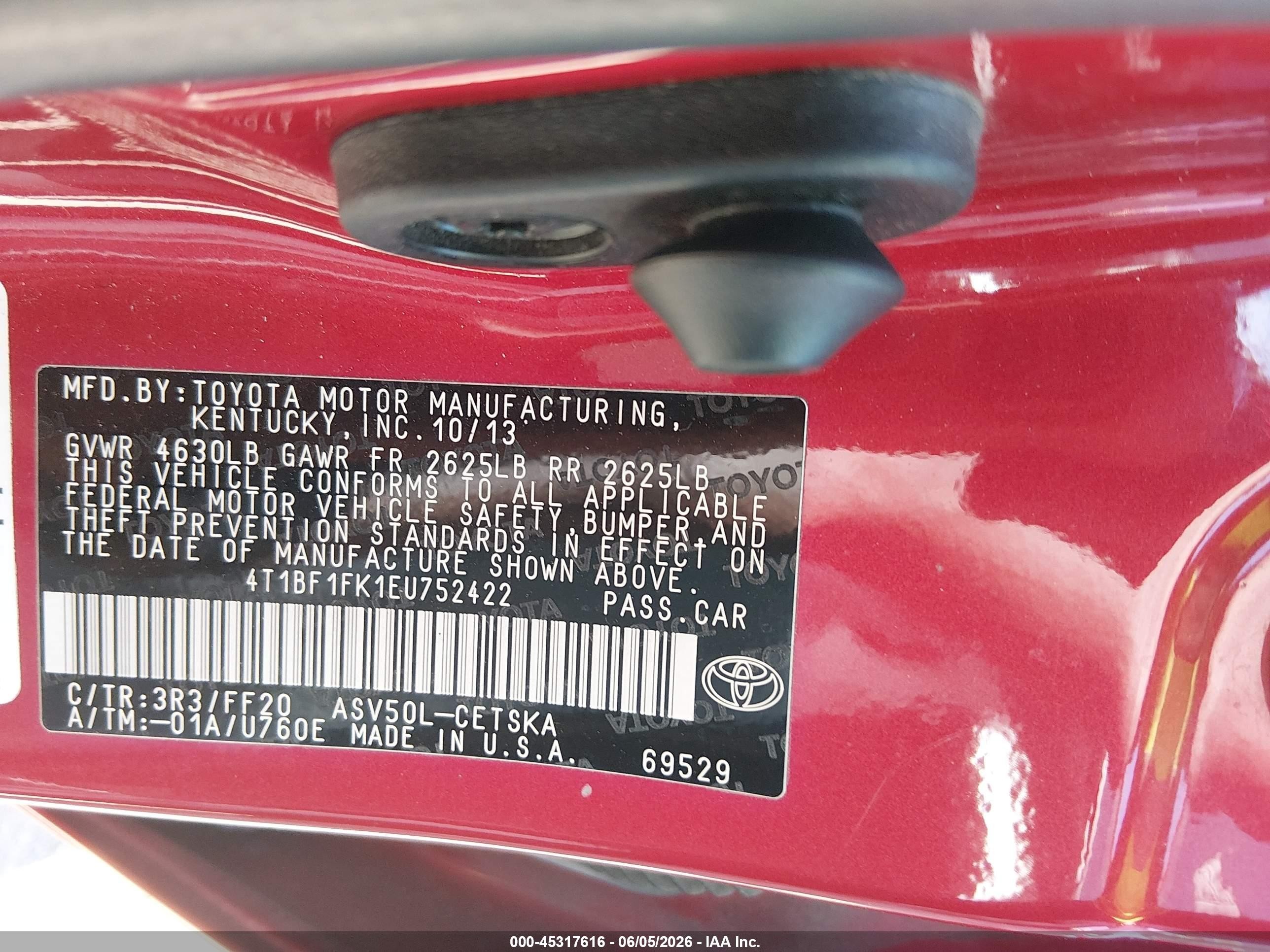 2014 Toyota Camry Se Red vin: 4T1BF1FK1EU752422