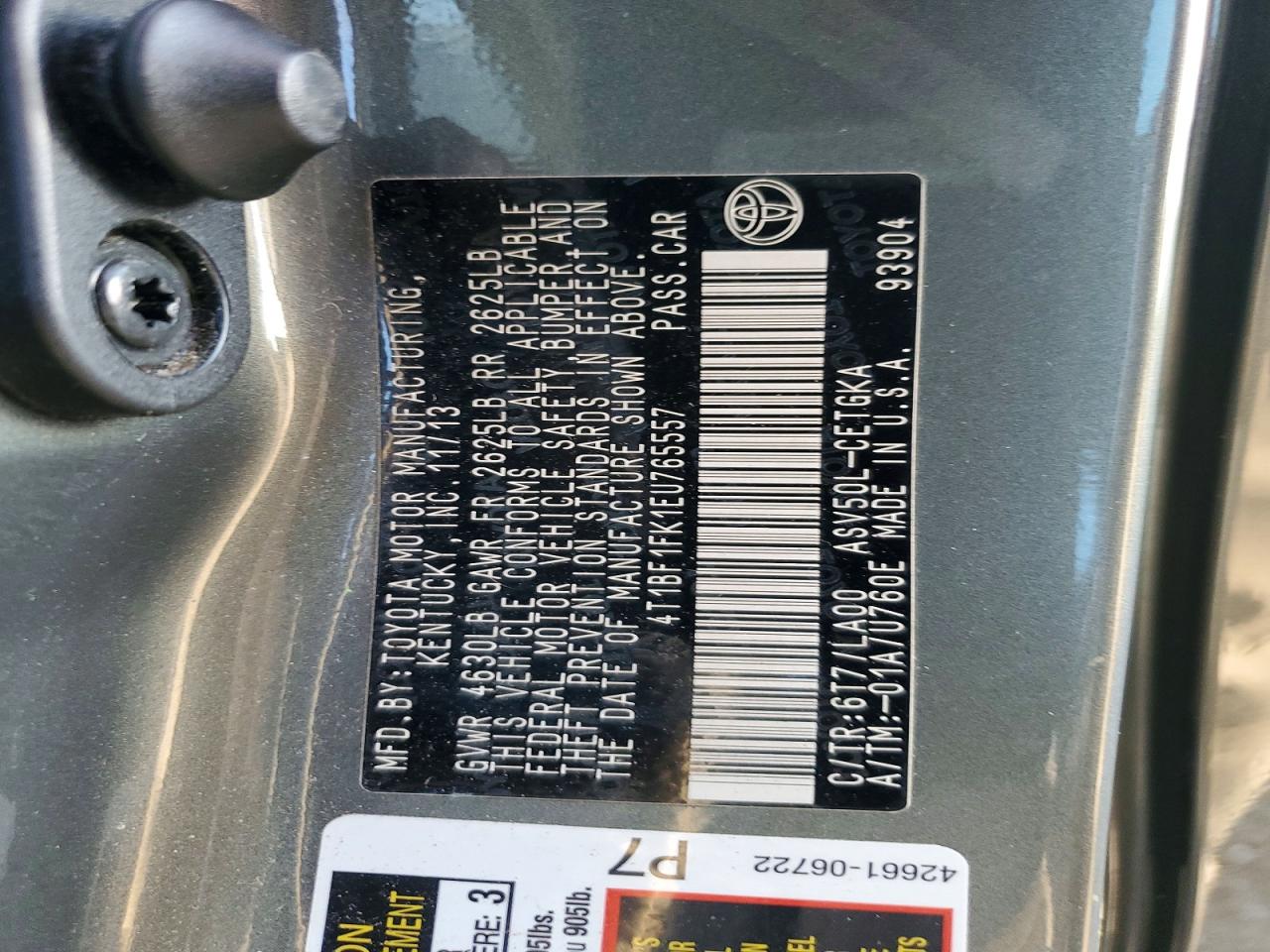 2014 Toyota Camry Xle Gray vin: 4T1BF1FK1EU765557