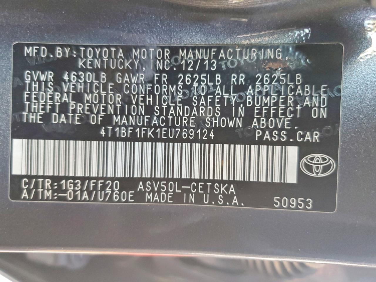 2014 Toyota Camry Se Gray vin: 4T1BF1FK1EU769124