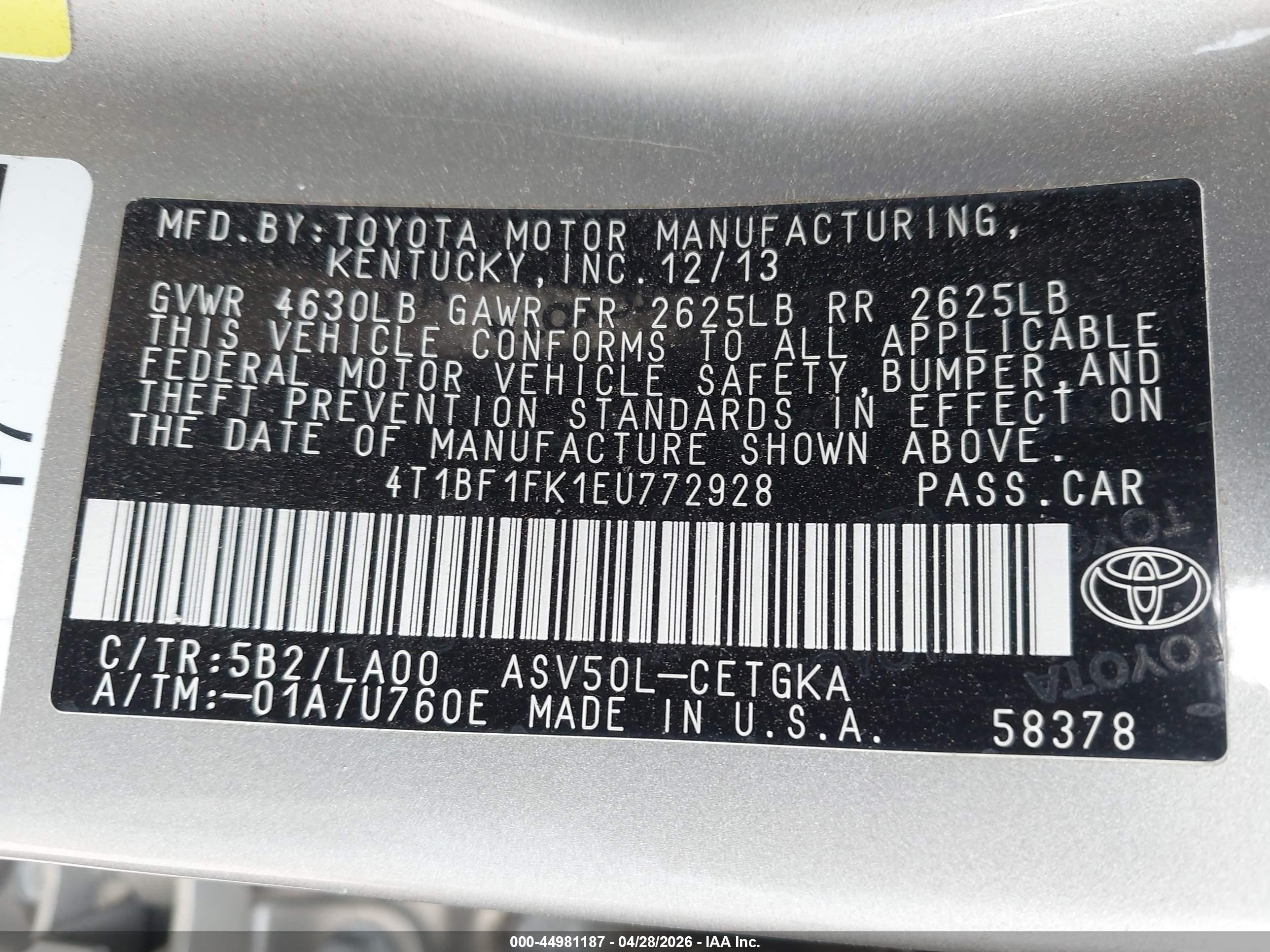 2014 Toyota Camry Xle Tan vin: 4T1BF1FK1EU772928