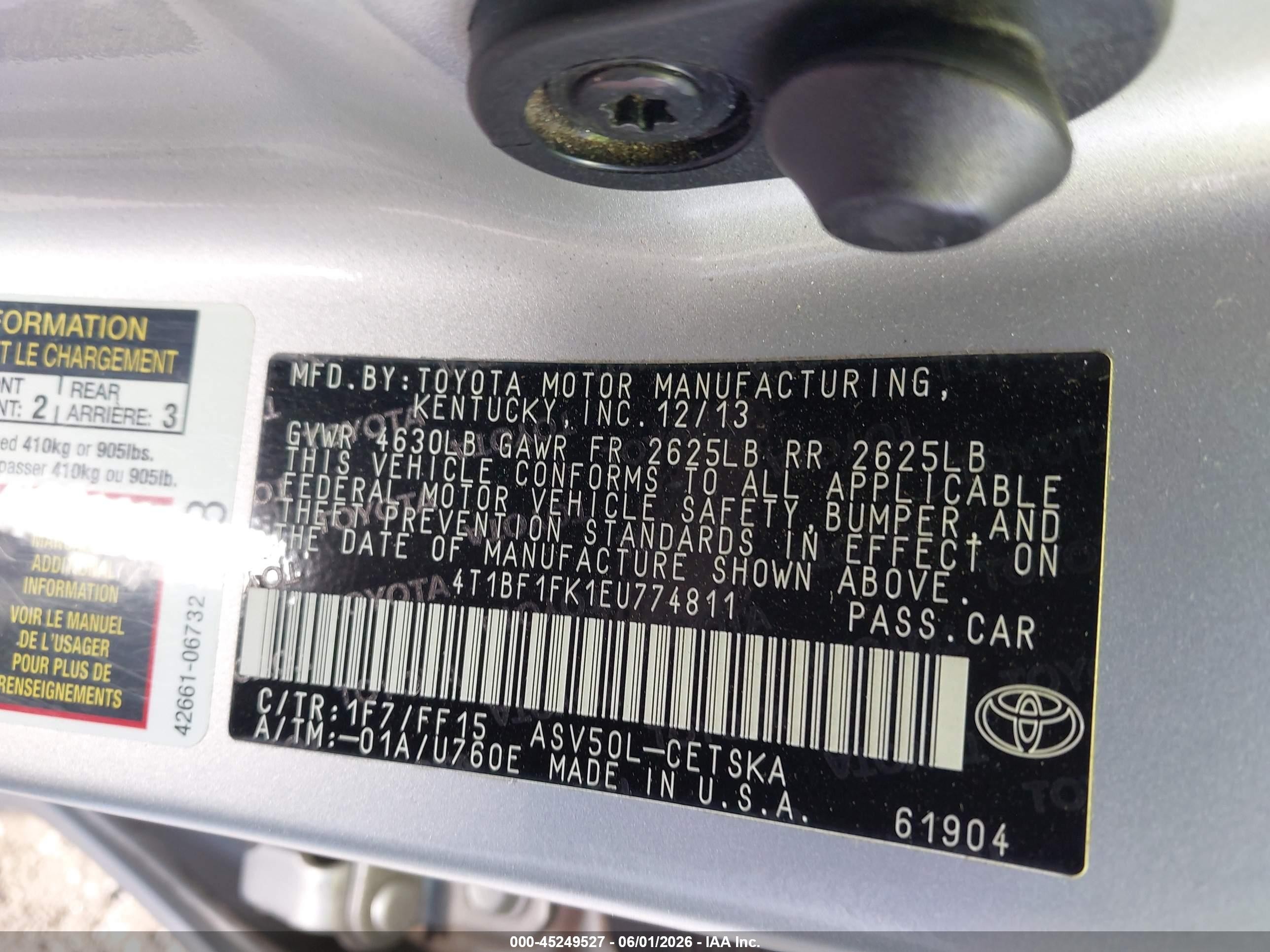 2014 Toyota Camry Se Sport Серебряный vin: 4T1BF1FK1EU774811
