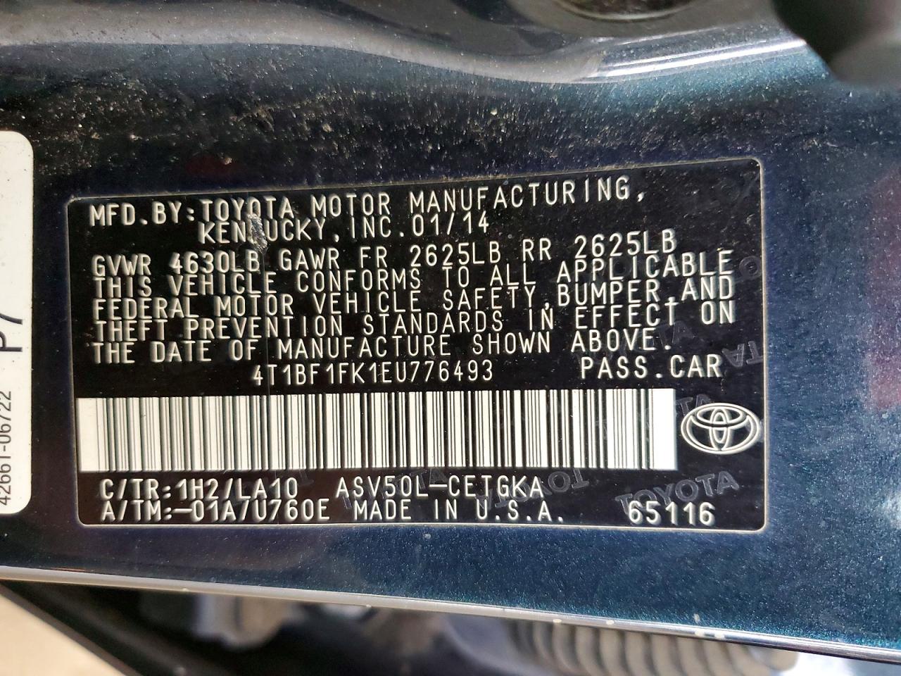 2014 Toyota Camry Xle Black vin: 4T1BF1FK1EU776493