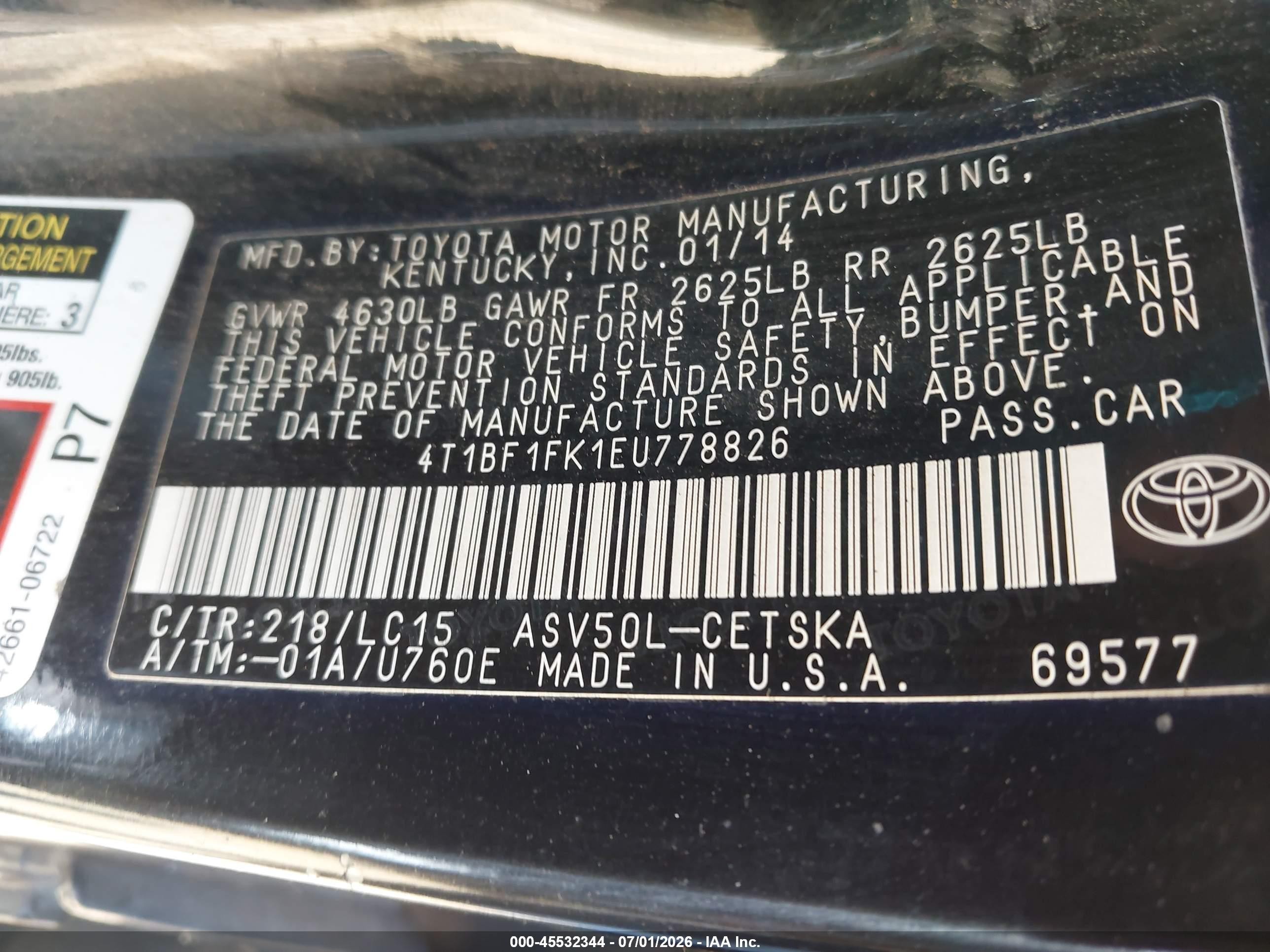 2014 Toyota Camry Se Black vin: 4T1BF1FK1EU778826
