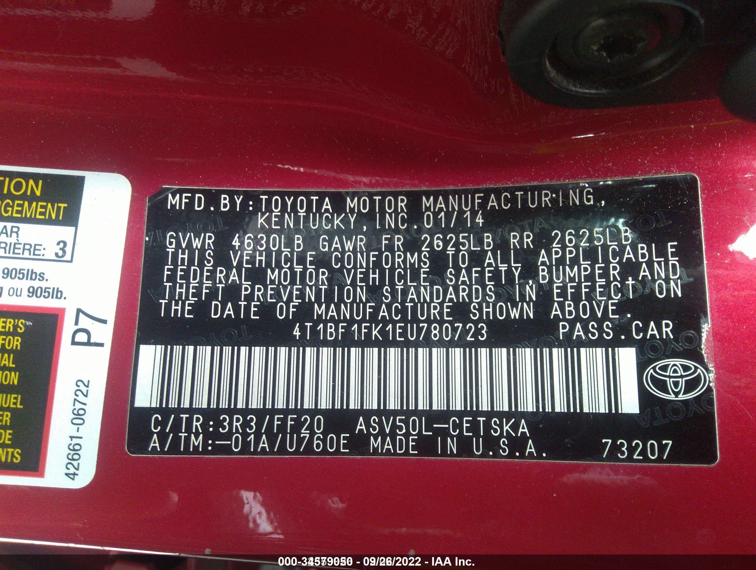 2014 Toyota Camry Se Red vin: 4T1BF1FK1EU780723