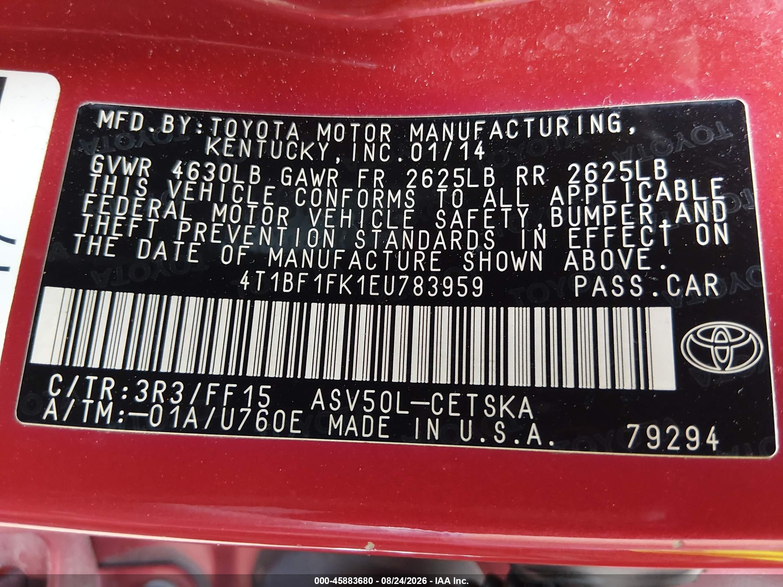 2014 Toyota Camry Se Red vin: 4T1BF1FK1EU783959
