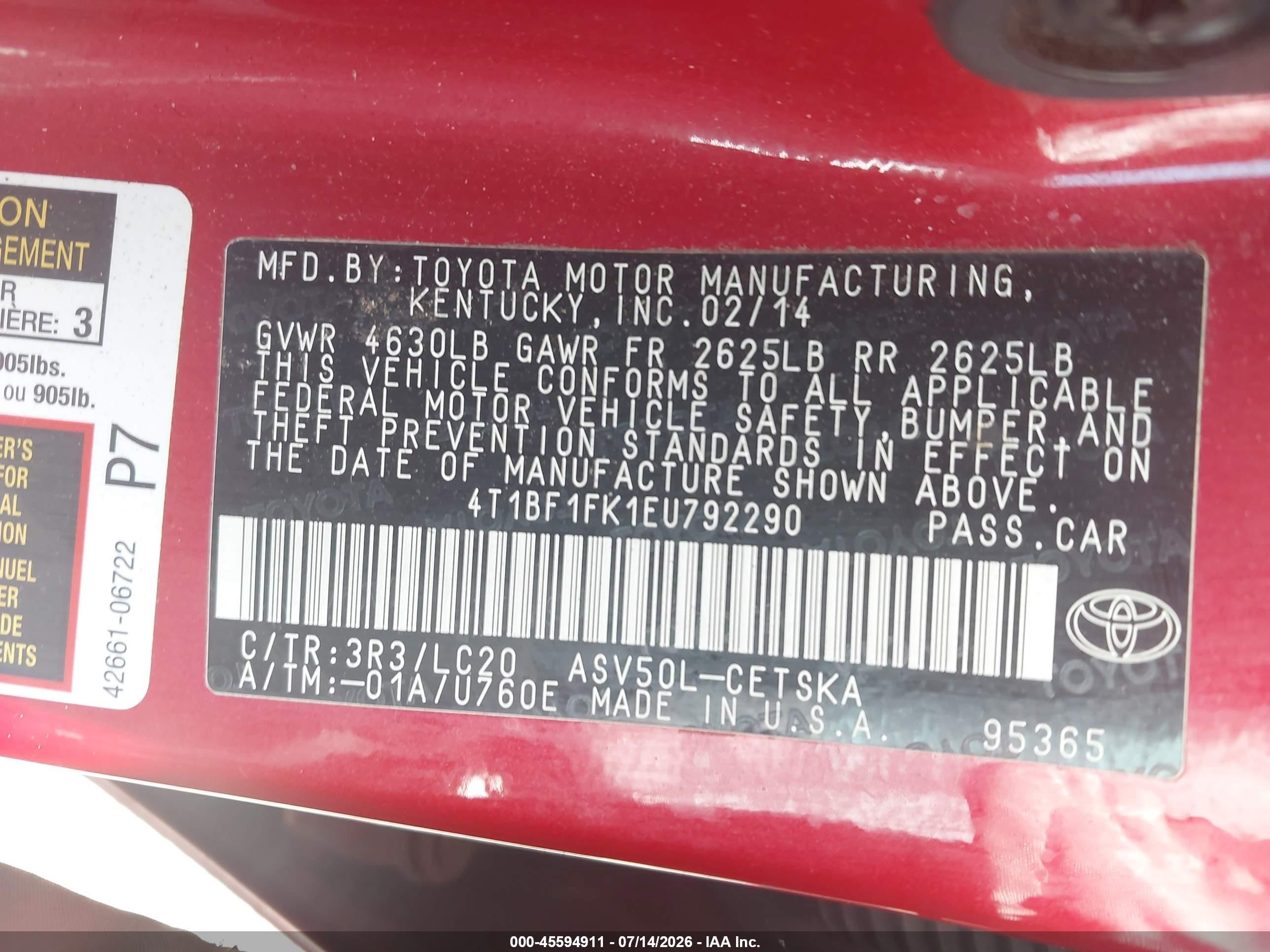 2014 Toyota Camry Se Red vin: 4T1BF1FK1EU792290