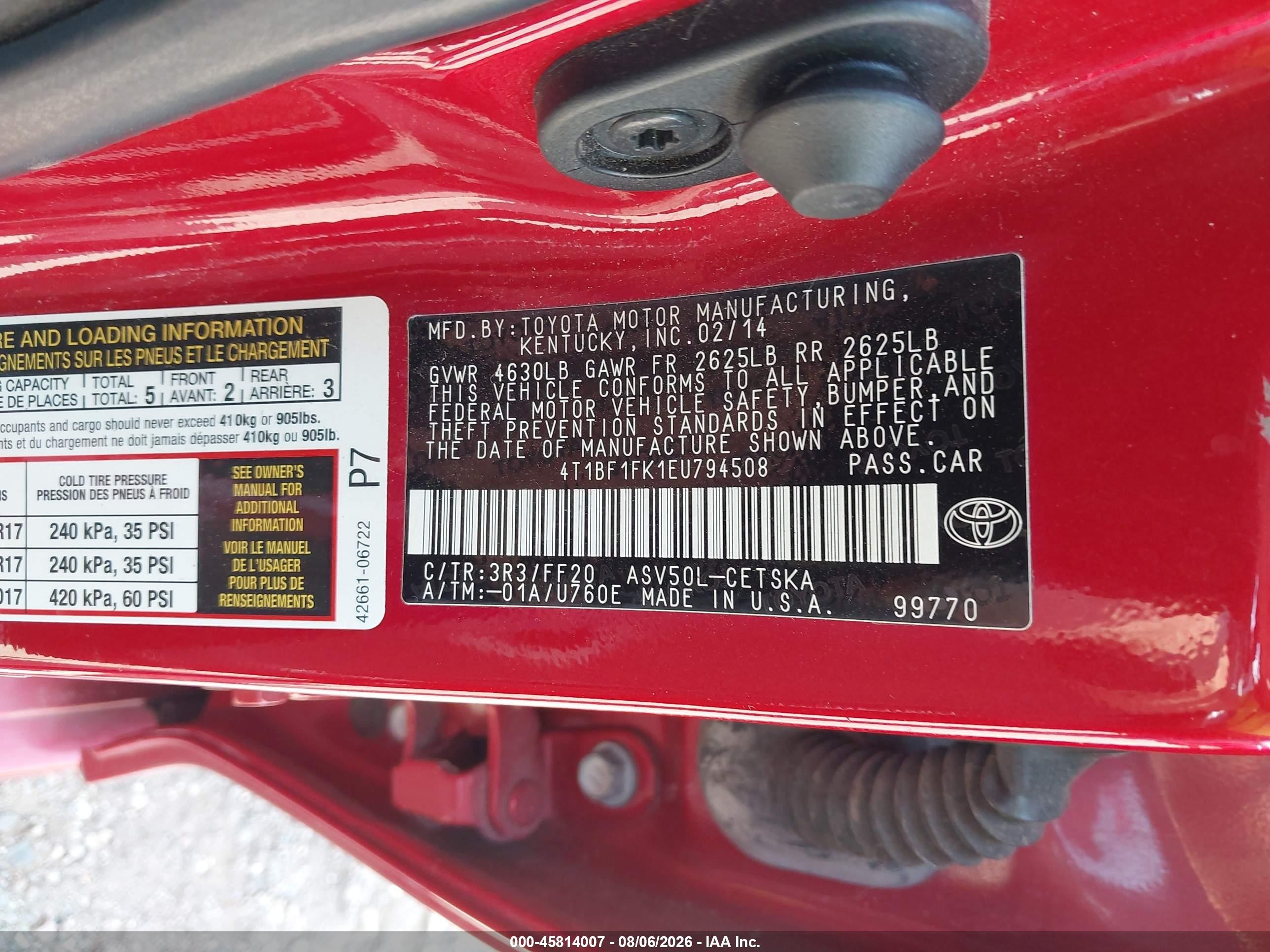 2014 Toyota Camry Se Red vin: 4T1BF1FK1EU794508