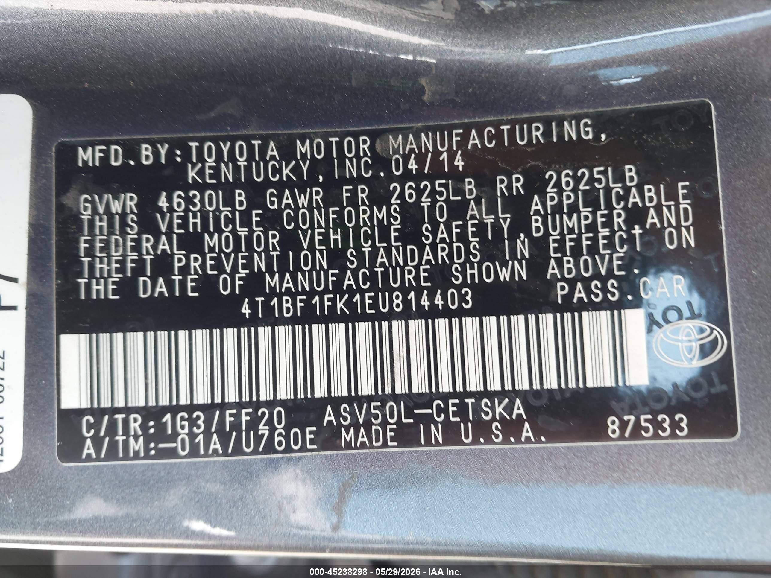 2014 Toyota Camry Se Gray vin: 4T1BF1FK1EU814403