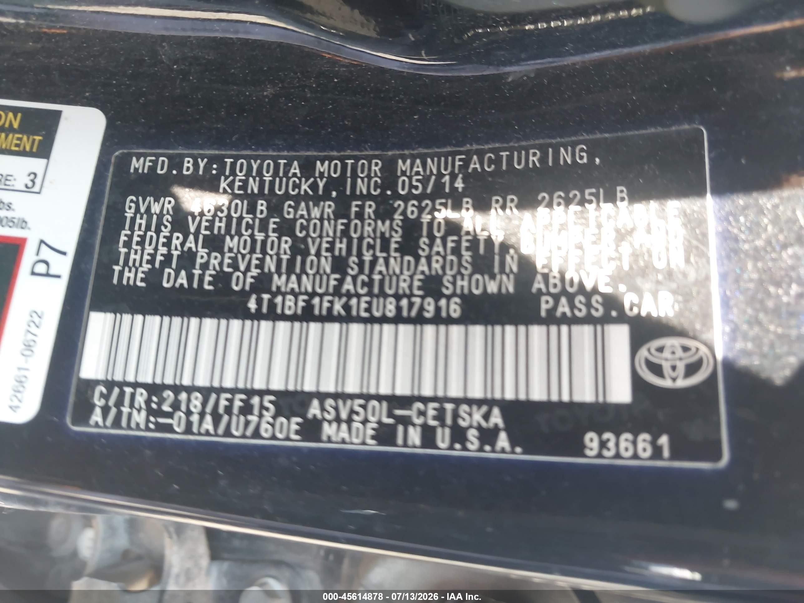 2014 Toyota Camry Se Black vin: 4T1BF1FK1EU817916