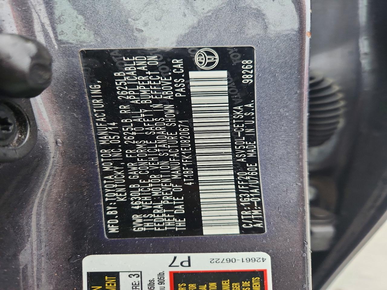 2014 Toyota Camry Se Серый vin: 4T1BF1FK1EU820671