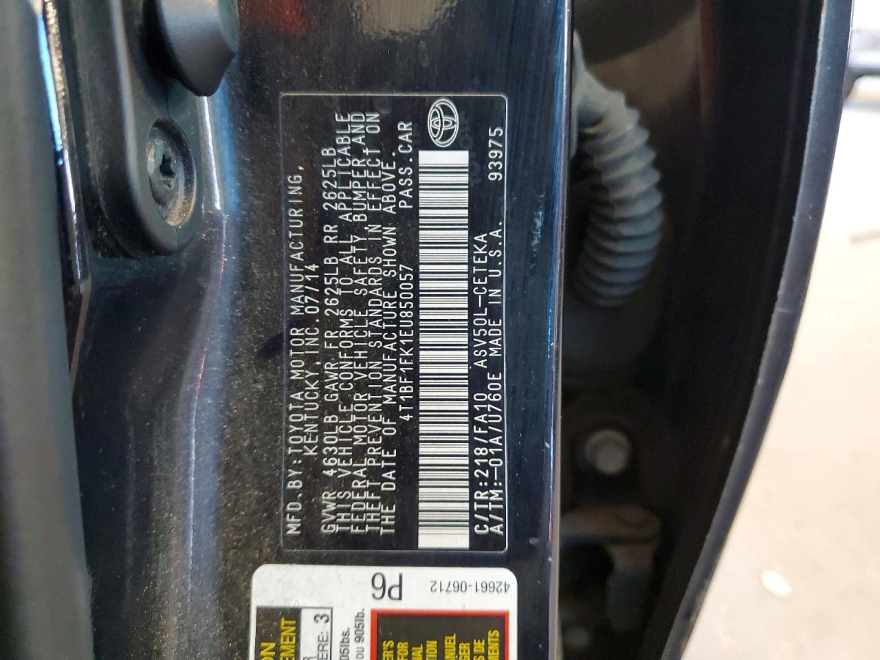 2014 Toyota Camry L Black vin: 4T1BF1FK1EU850057