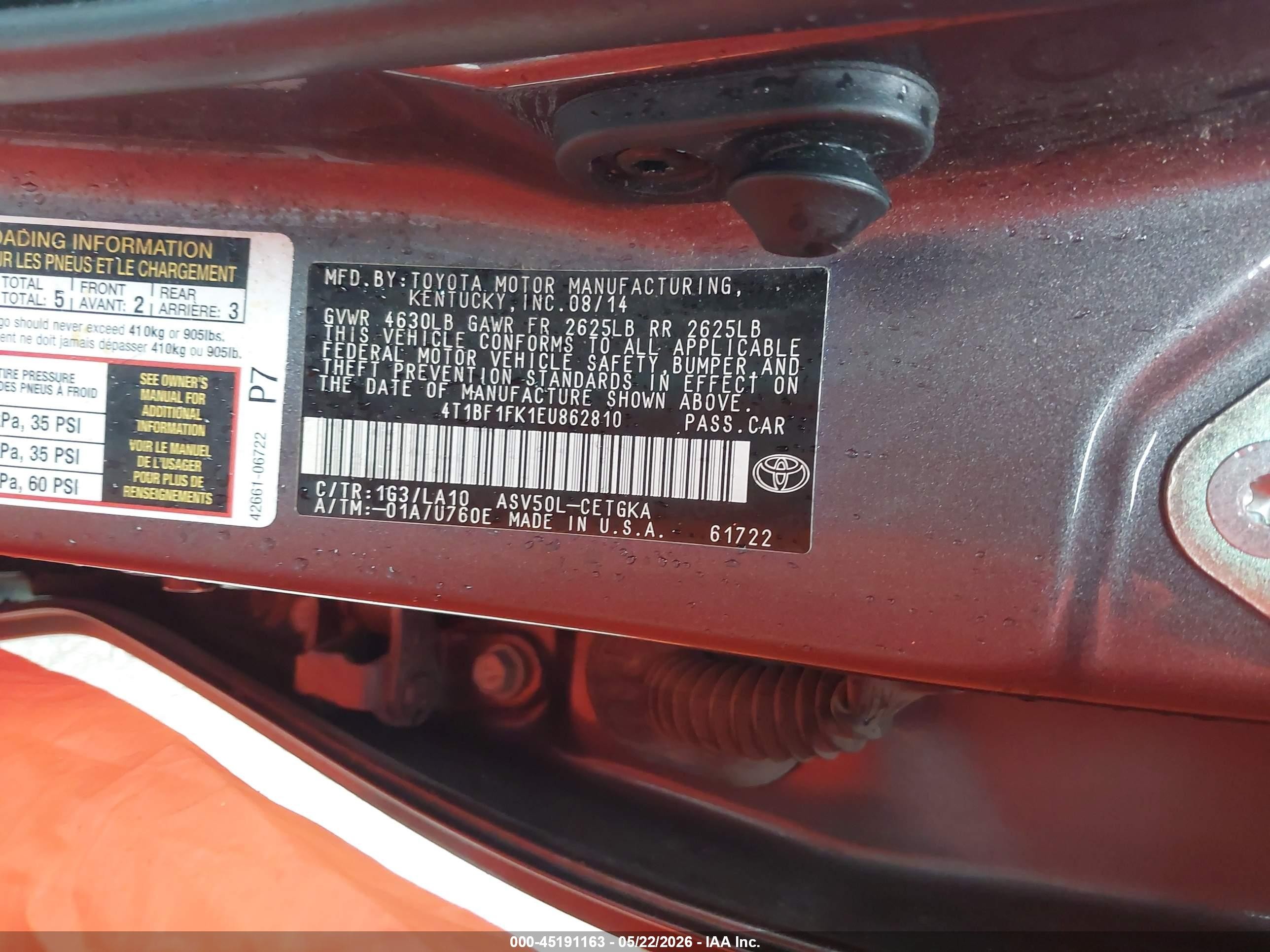 2014 Toyota Camry Xle Gray vin: 4T1BF1FK1EU862810