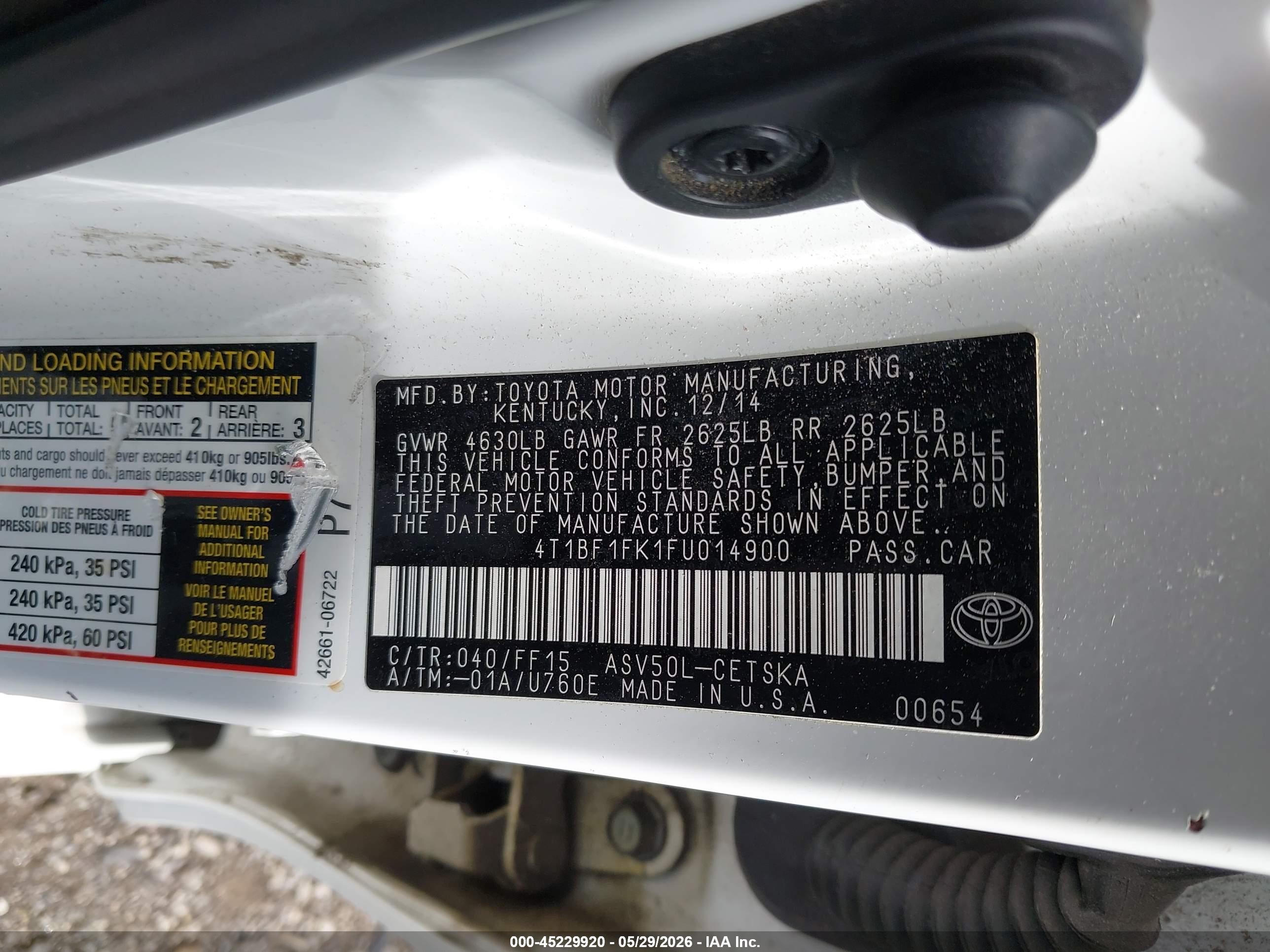 2015 Toyota Camry Se White vin: 4T1BF1FK1FU014900