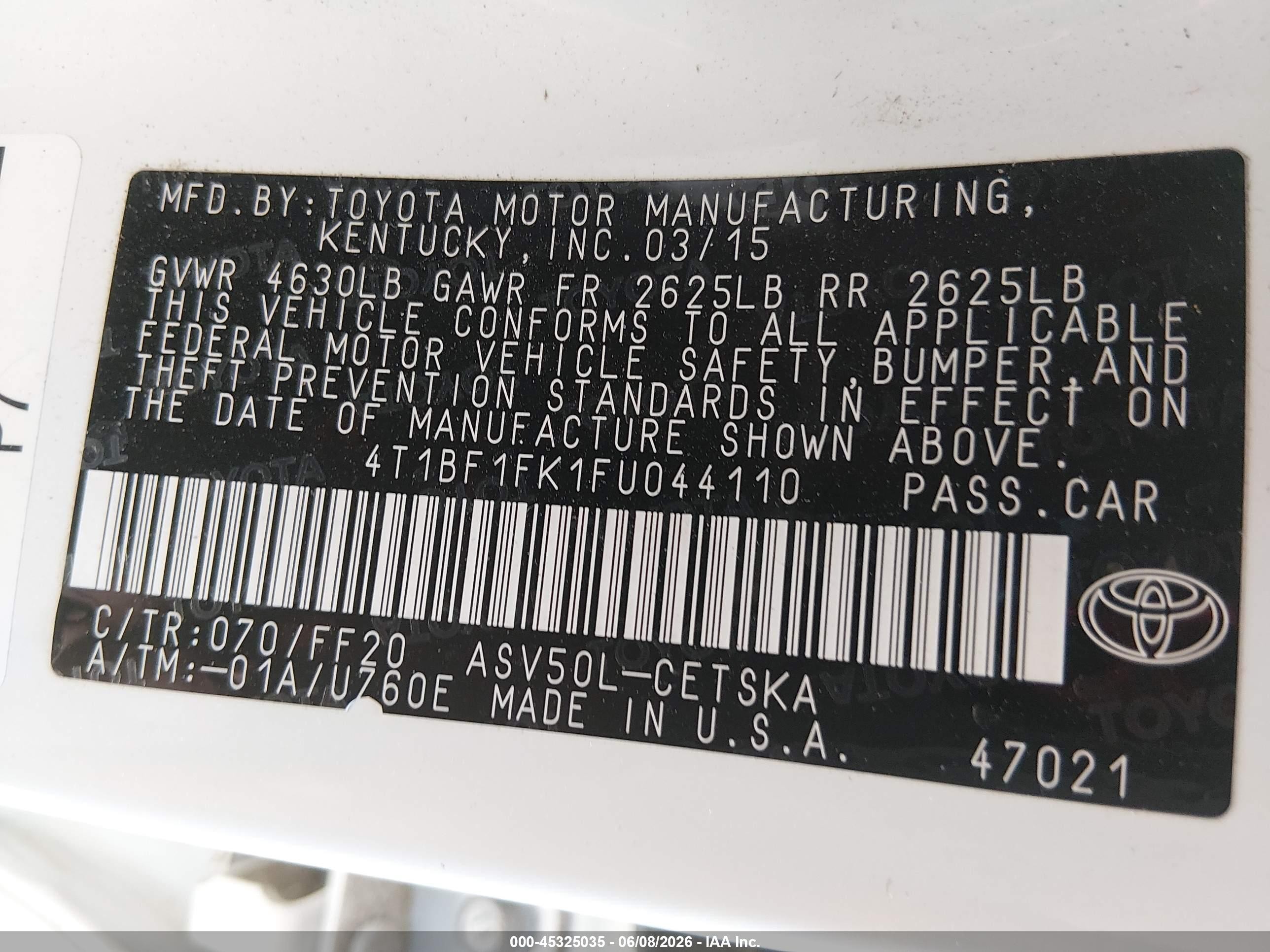 2015 Toyota Camry Se White vin: 4T1BF1FK1FU044110