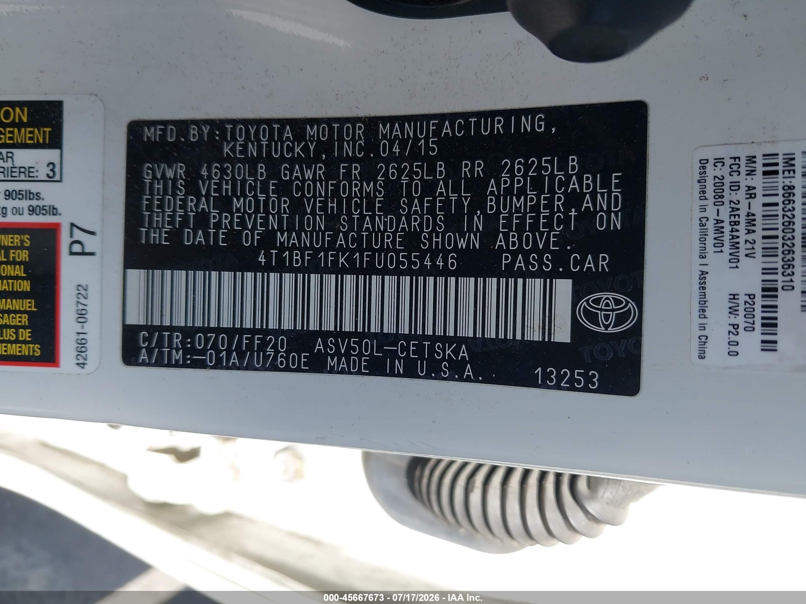 2015 Toyota Camry Se White vin: 4T1BF1FK1FU055446