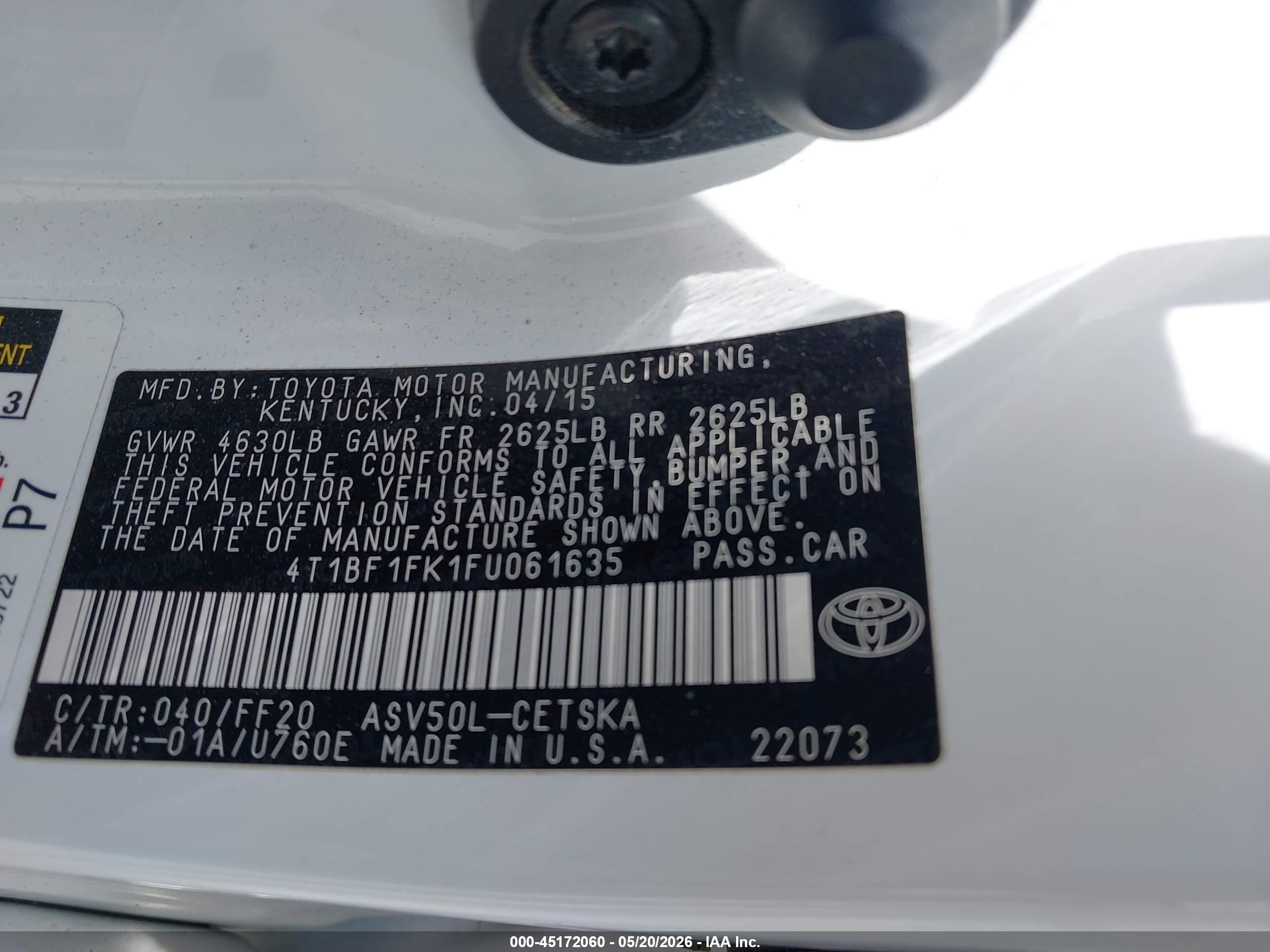2015 Toyota Camry Se Белый vin: 4T1BF1FK1FU061635