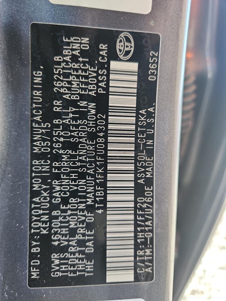 2015 Toyota Camry Se Серый vin: 4T1BF1FK1FU084302