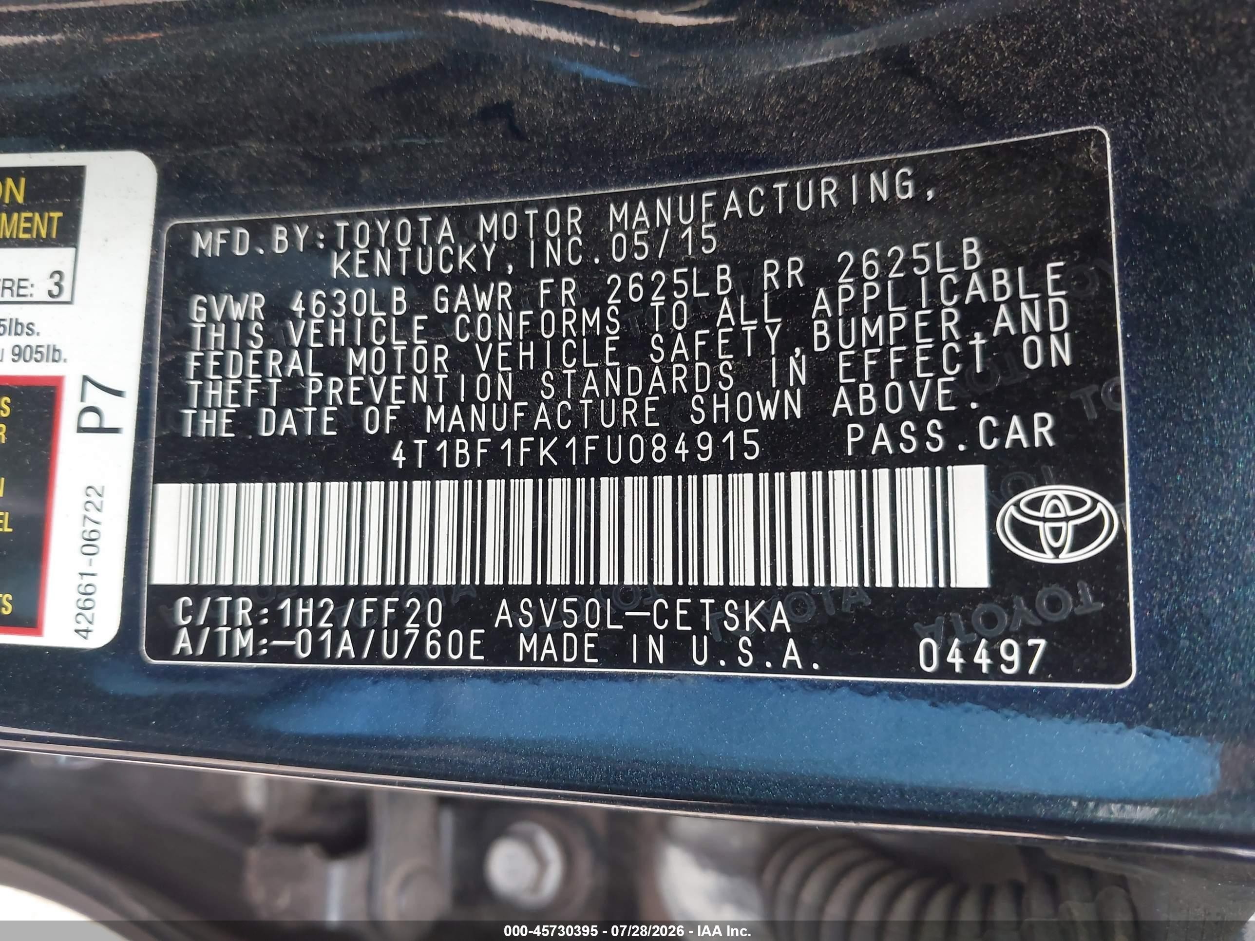 2015 Toyota Camry Se Navy vin: 4T1BF1FK1FU084915