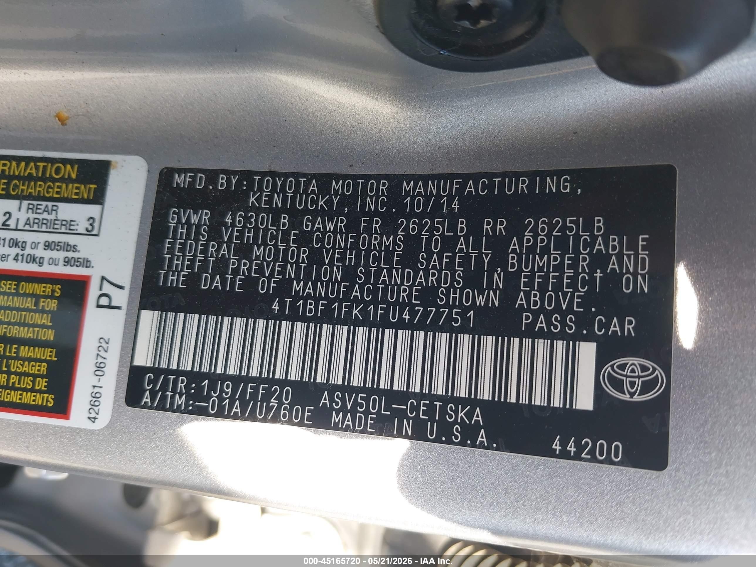 2015 Toyota Camry Se Silver vin: 4T1BF1FK1FU477751