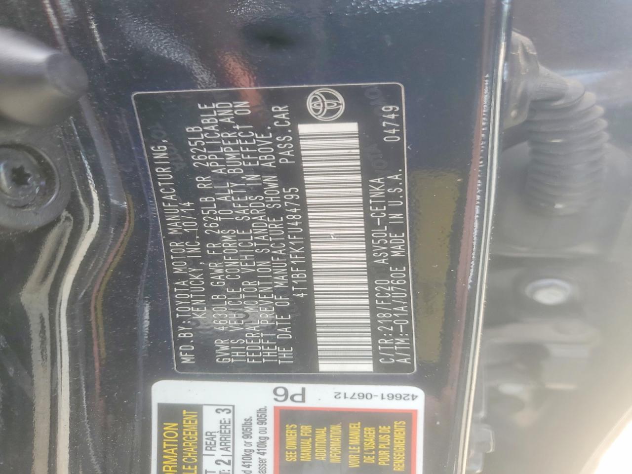 2015 Toyota Camry Le Black vin: 4T1BF1FK1FU484795