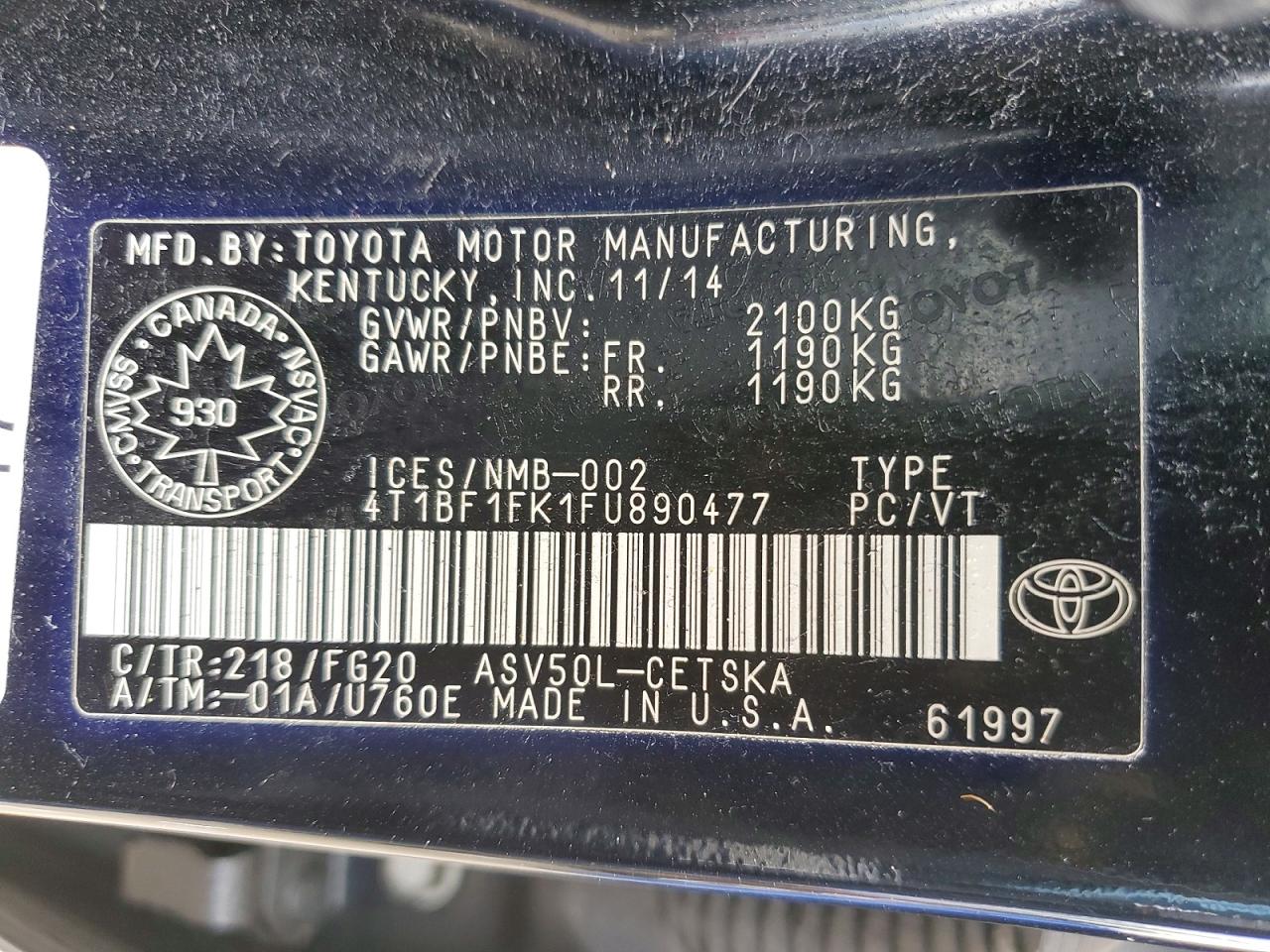 2015 Toyota Camry Le Черный vin: 4T1BF1FK1FU890477