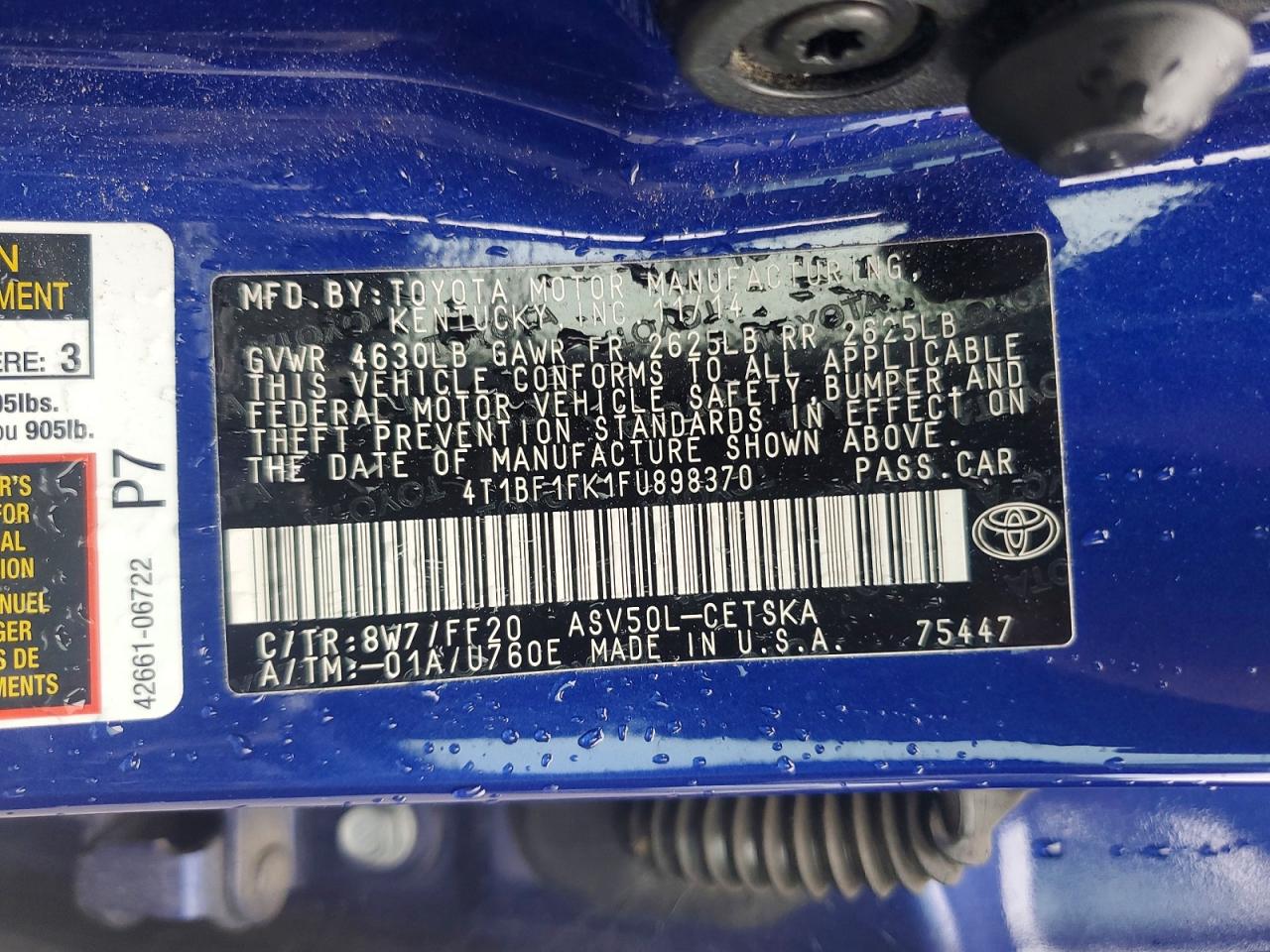 2015 Toyota Camry Se Синий vin: 4T1BF1FK1FU898370