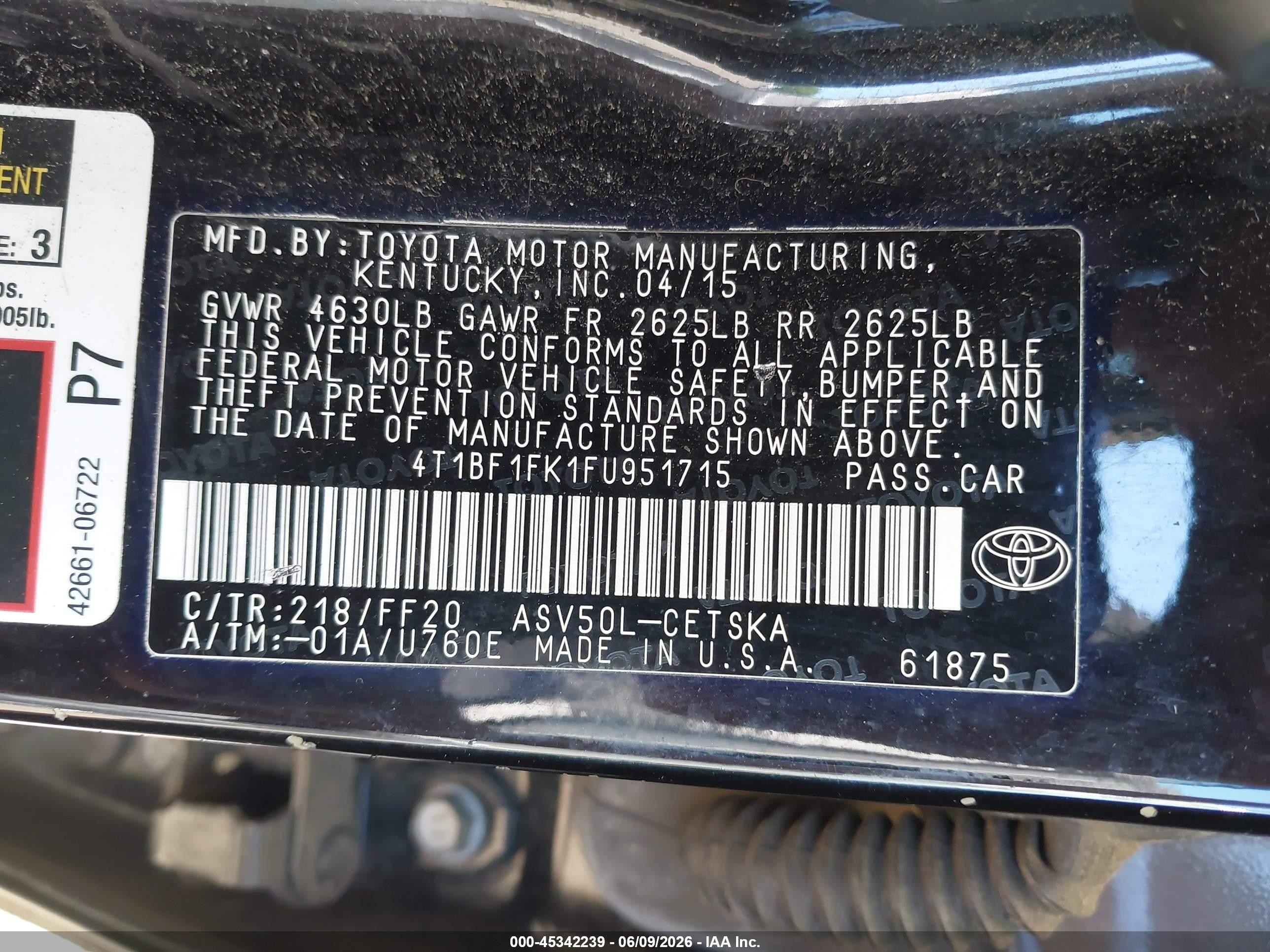 2015 Toyota Camry Se Черный vin: 4T1BF1FK1FU951715