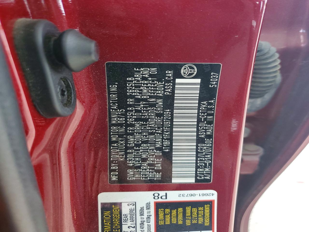 2015 Toyota Camry Xse Burgundy vin: 4T1BF1FK1FU972094
