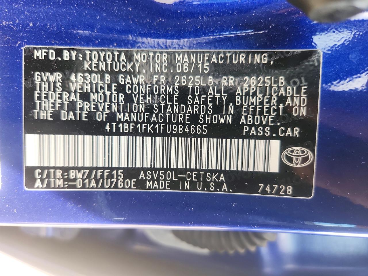 2015 Toyota Camry Se Blue vin: 4T1BF1FK1FU984665