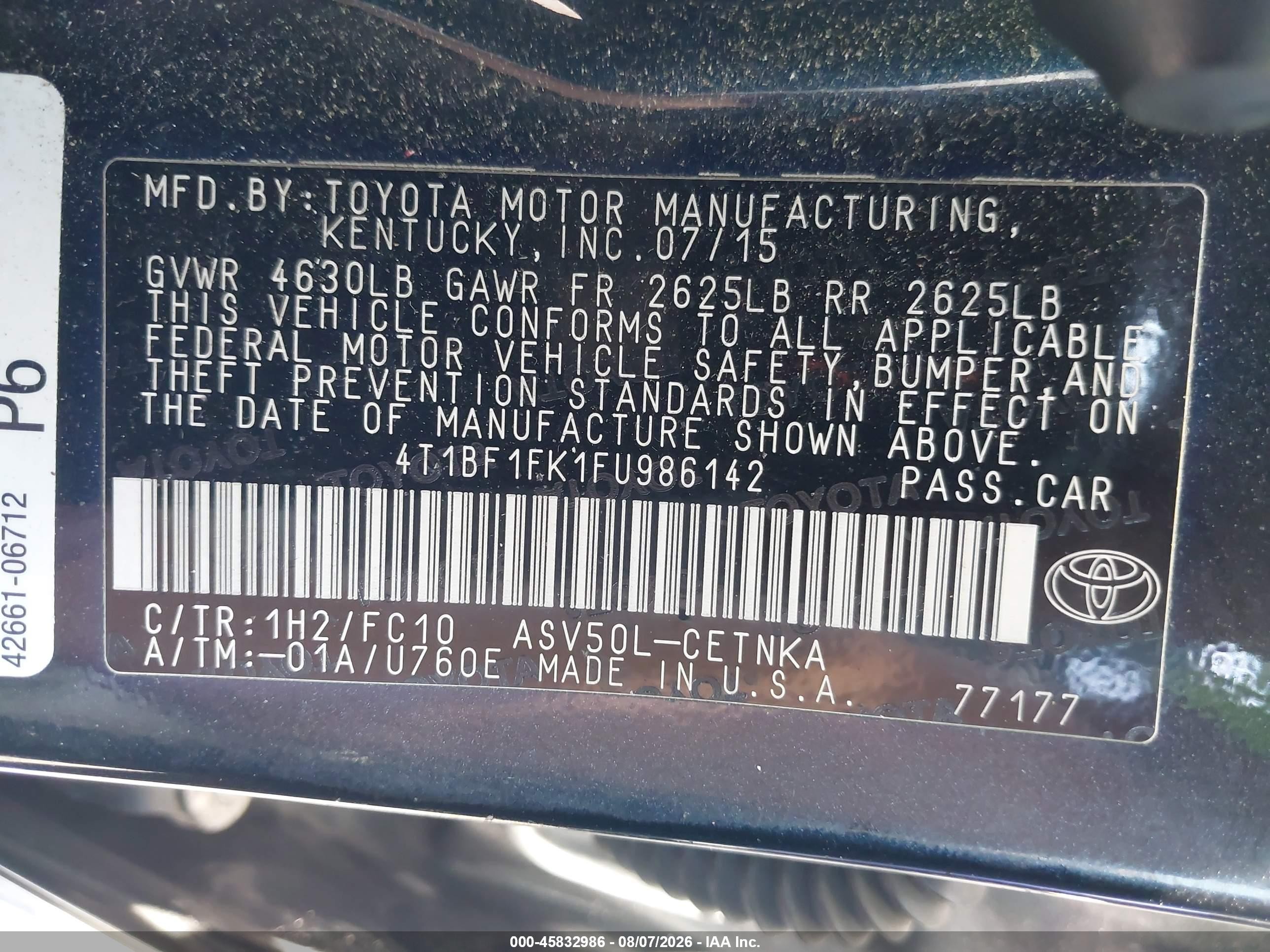 2015 Toyota Camry Le Green vin: 4T1BF1FK1FU986142