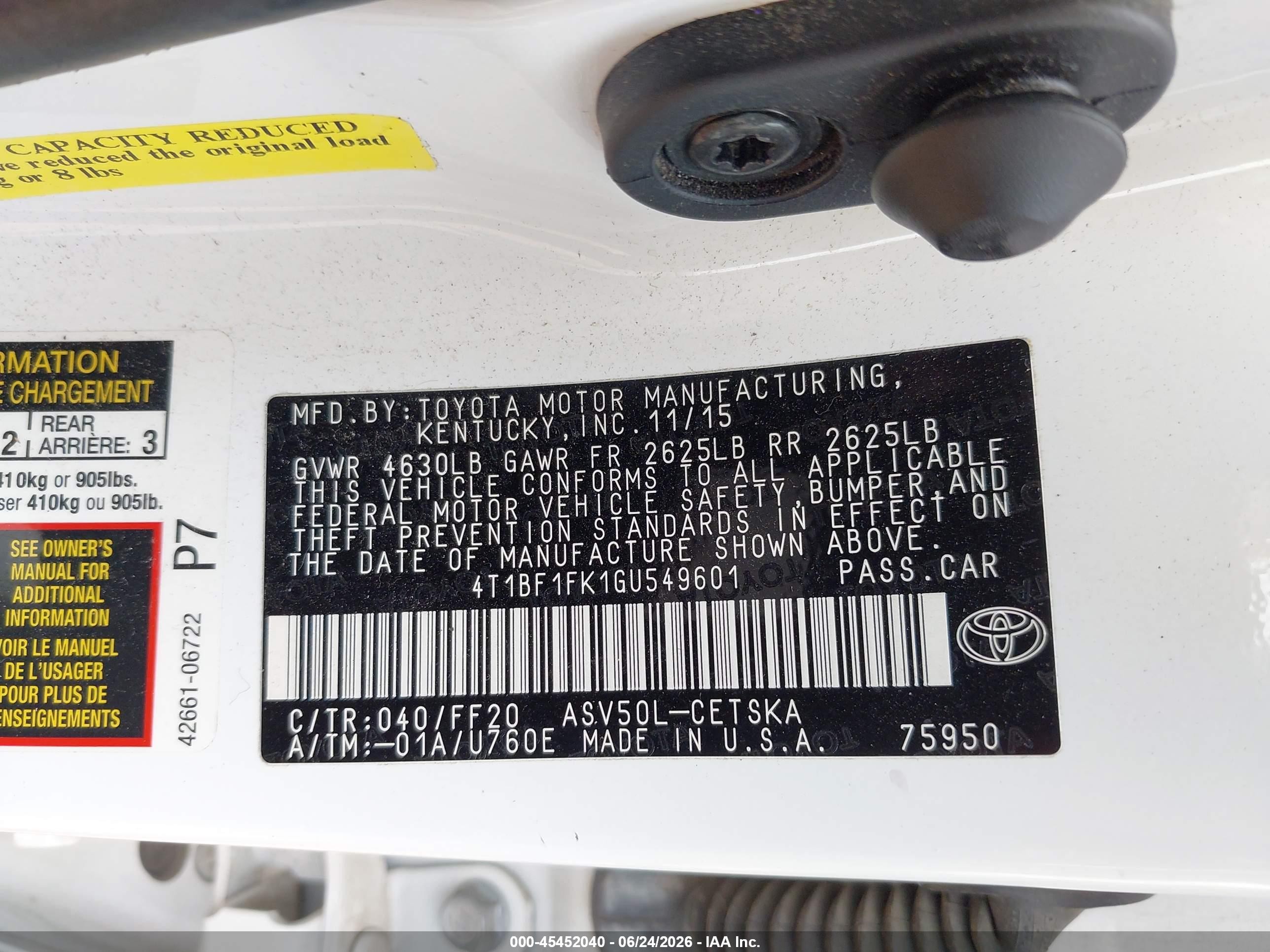2016 Toyota Camry Se Белый vin: 4T1BF1FK1GU549601