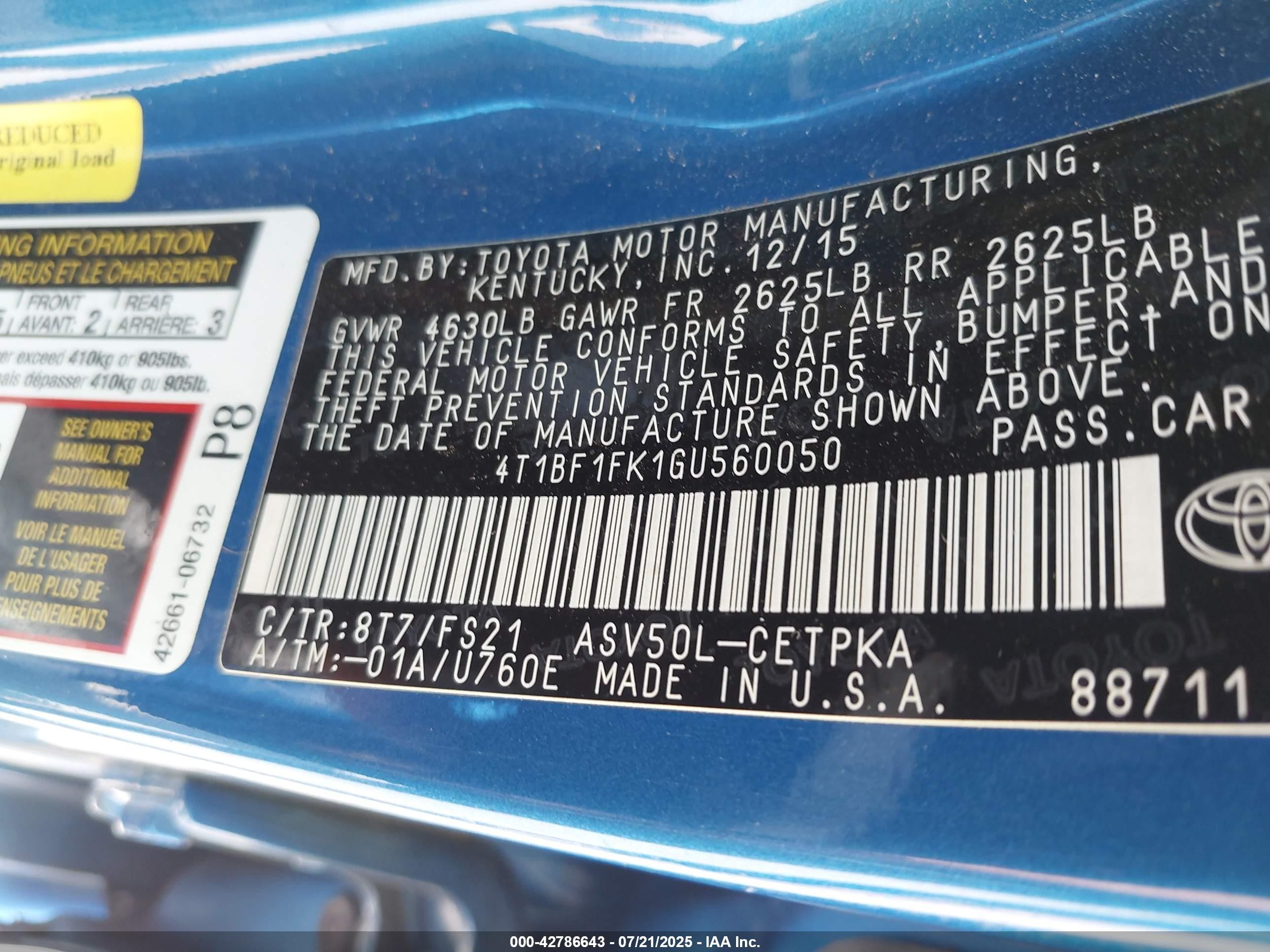 2016 Toyota Camry Se Blue vin: 4T1BF1FK1GU560050