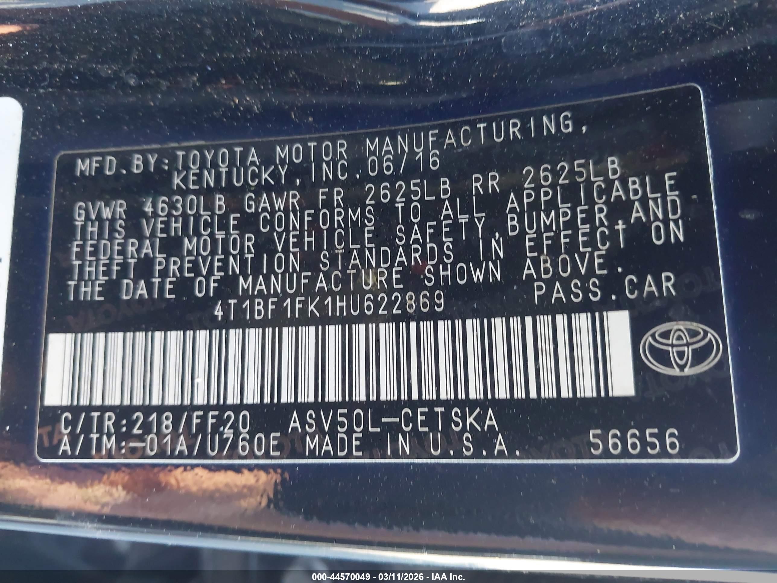 2017 Toyota Camry Se Black vin: 4T1BF1FK1HU622869