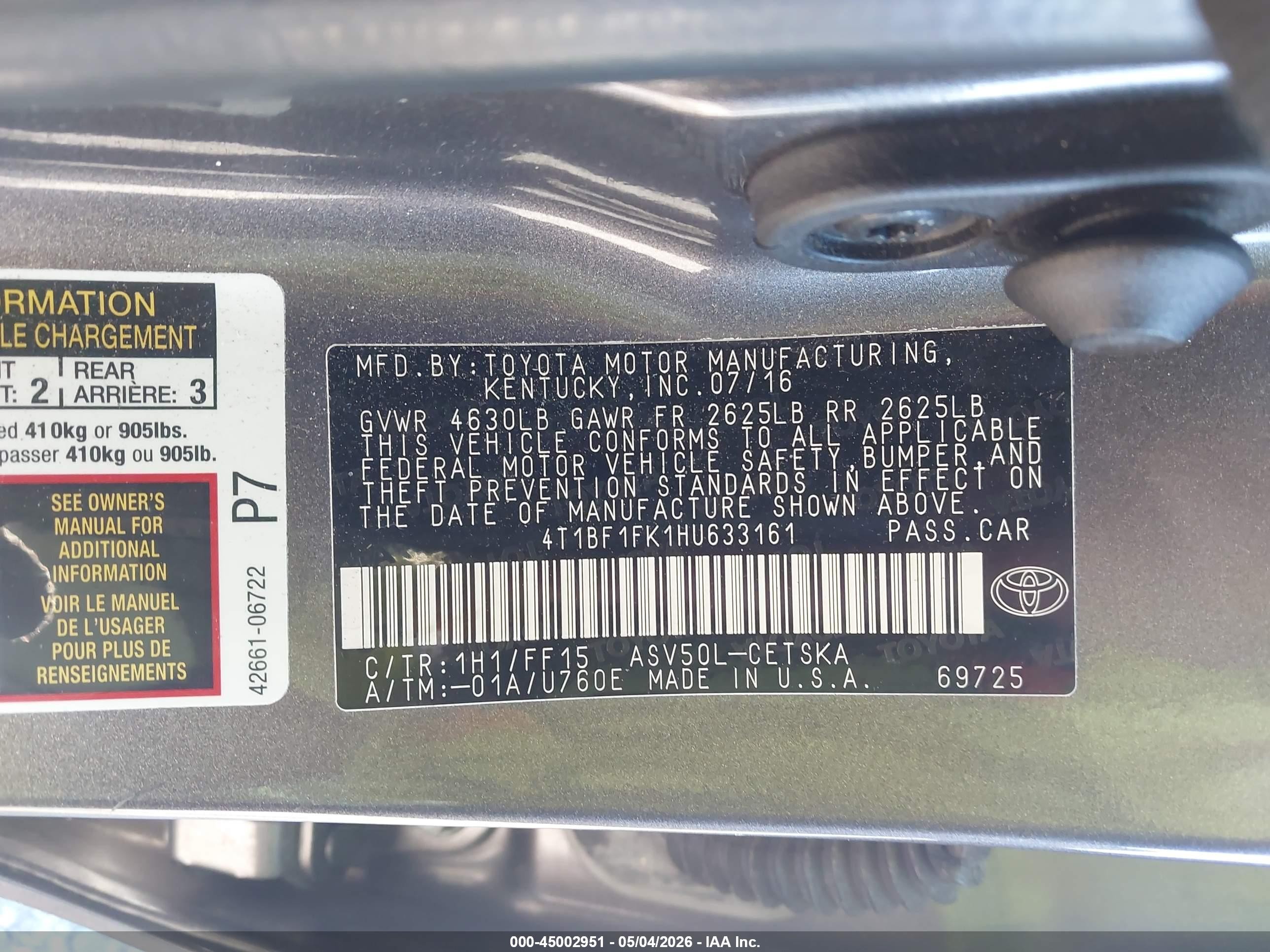 2017 Toyota Camry Se Gray vin: 4T1BF1FK1HU633161