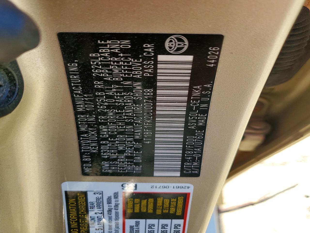 2012 Toyota Camry Le Gold vin: 4T1BF1FK2CU007188