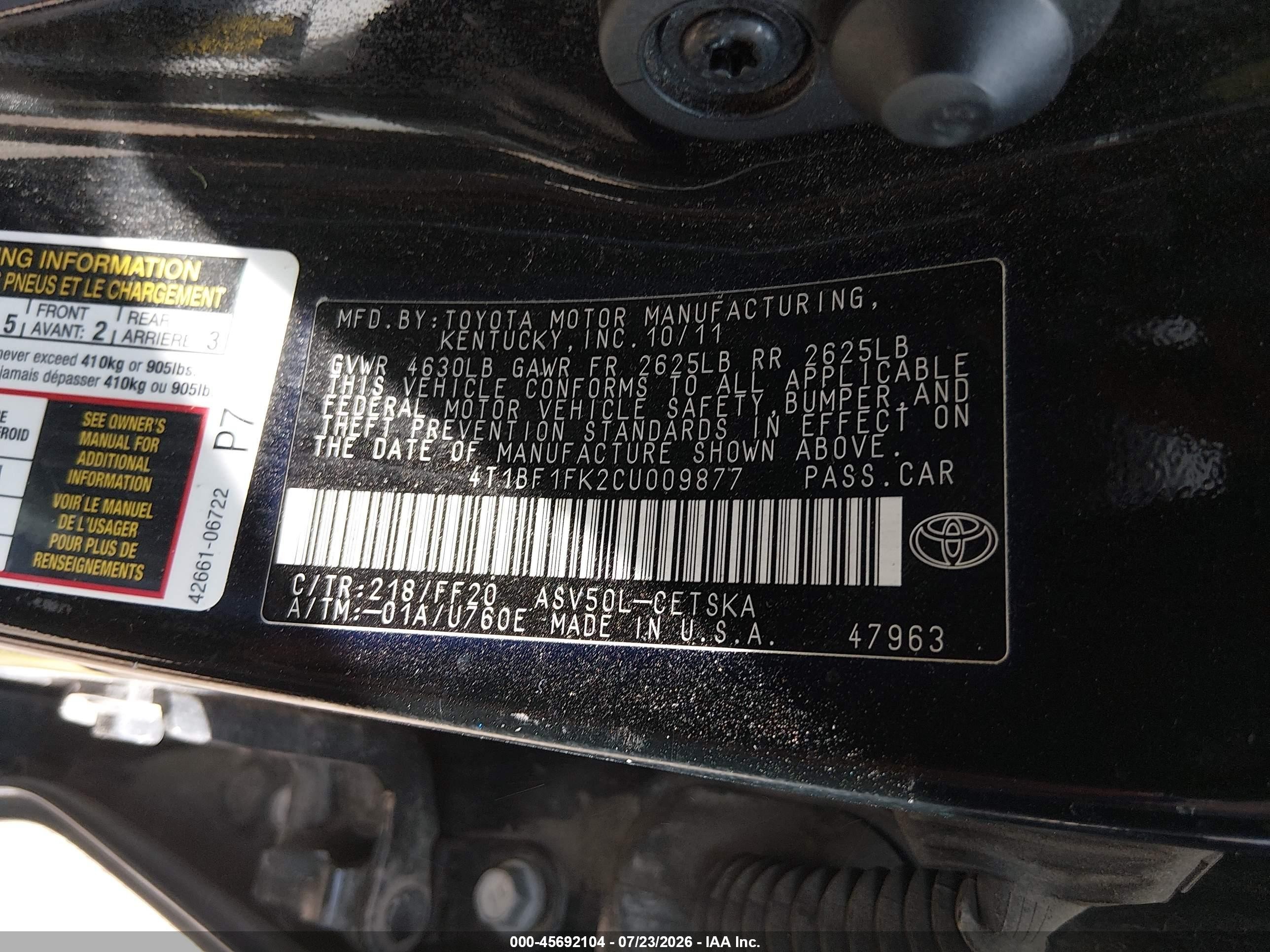 2012 Toyota Camry Se Black vin: 4T1BF1FK2CU009877