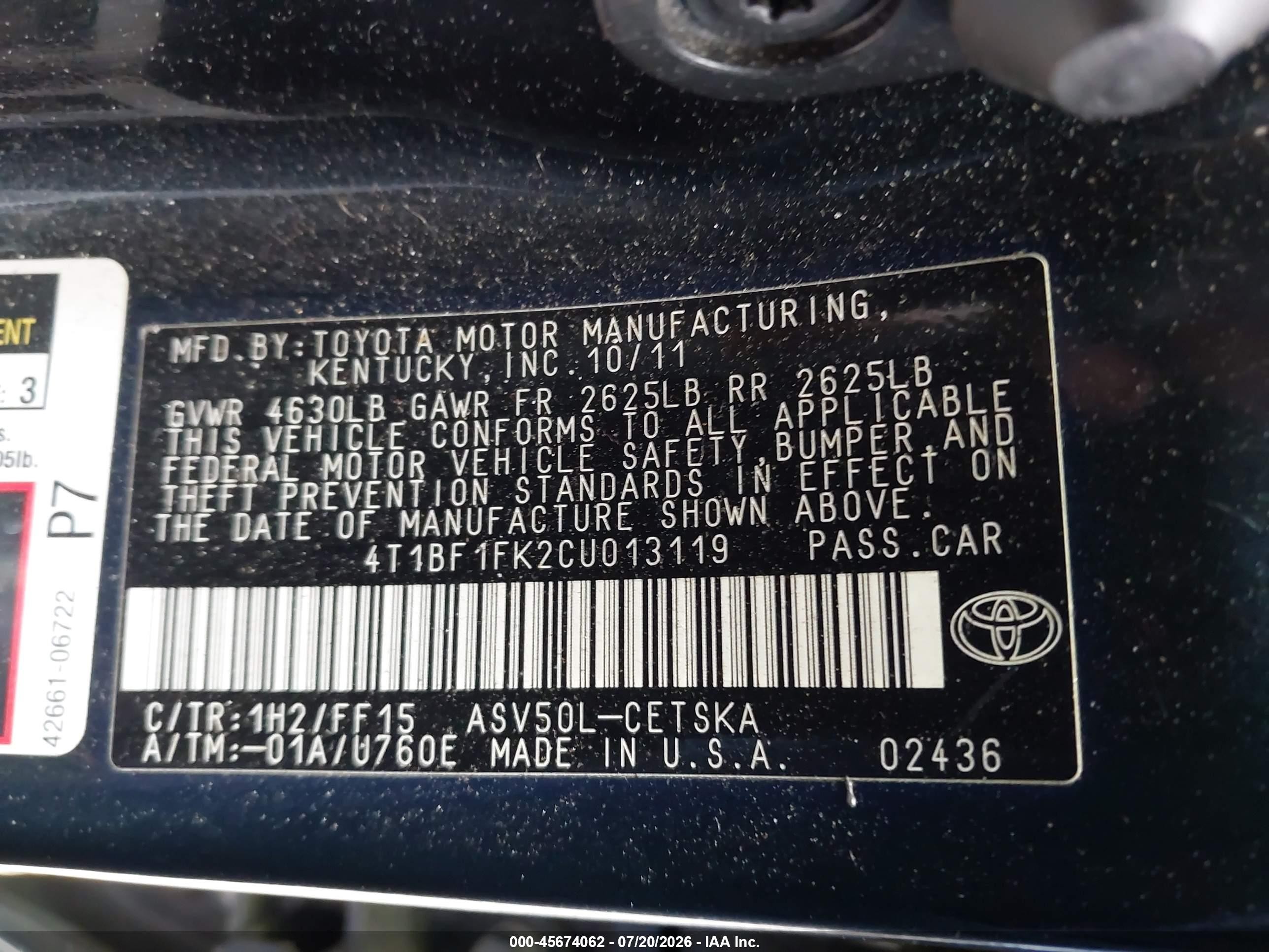 2012 Toyota Camry Se Black vin: 4T1BF1FK2CU013119