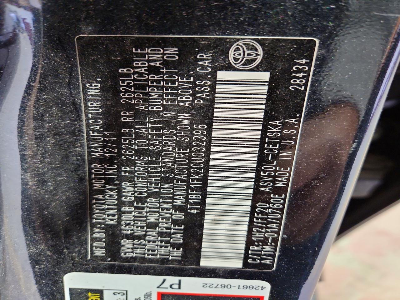 2012 Toyota Camry Se Black vin: 4T1BF1FK2CU032396