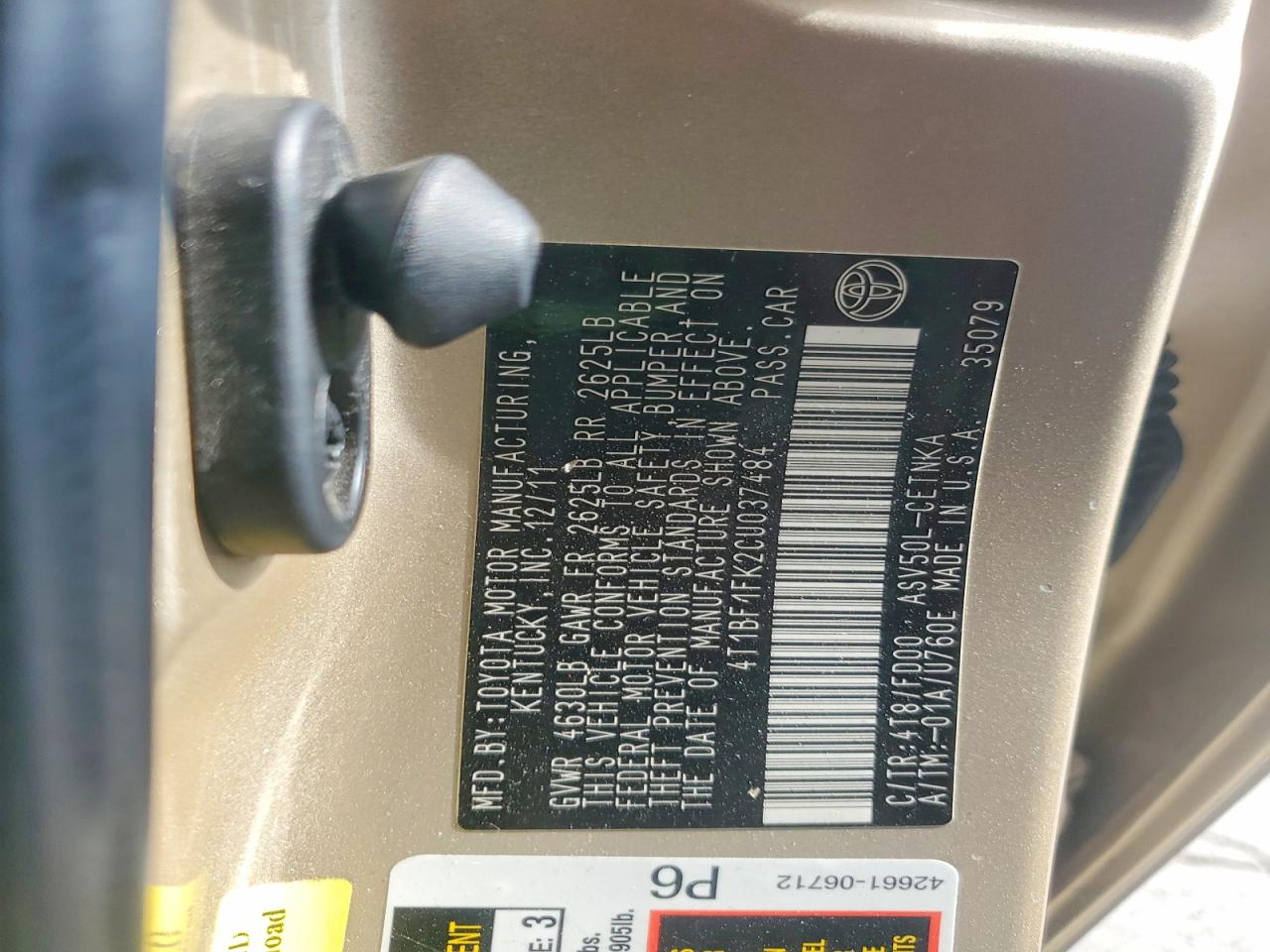 2012 Toyota Camry Le Tan vin: 4T1BF1FK2CU037484