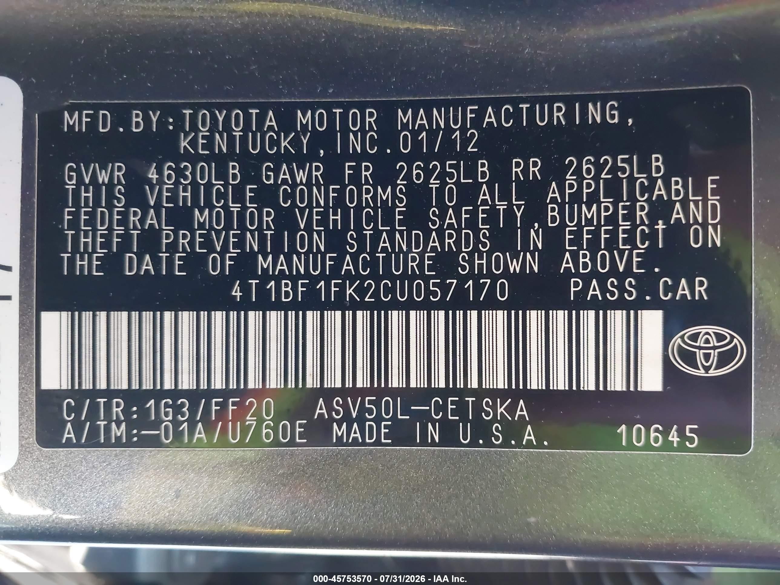 2012 Toyota Camry Se Gray vin: 4T1BF1FK2CU057170