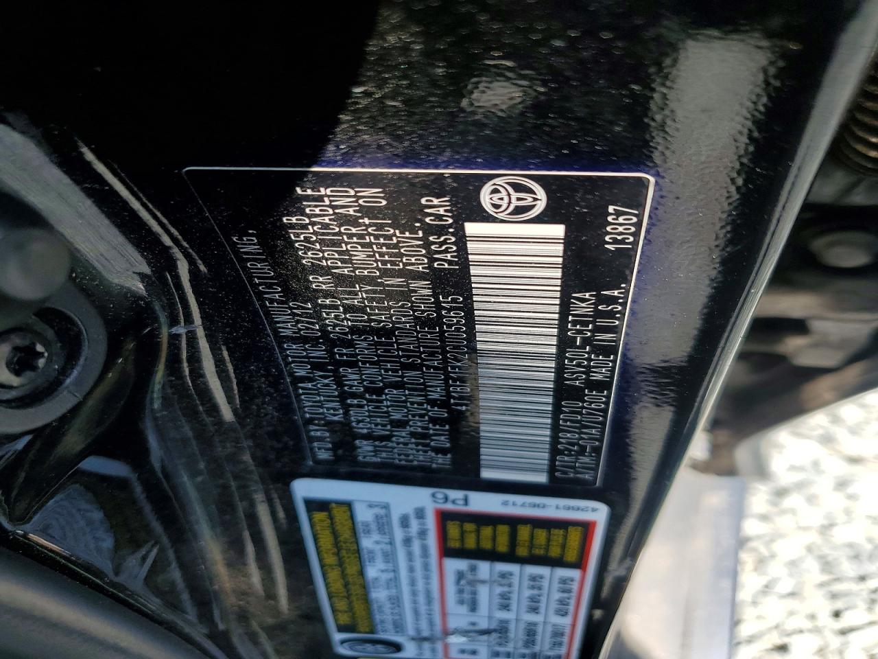 2012 Toyota Camry Le Black vin: 4T1BF1FK2CU059615