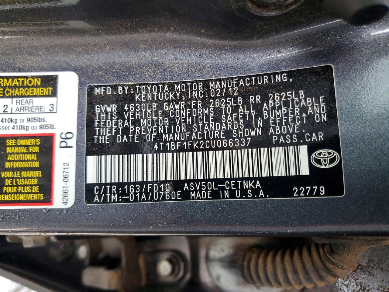 2012 Toyota Camry Le Gray vin: 4T1BF1FK2CU066337