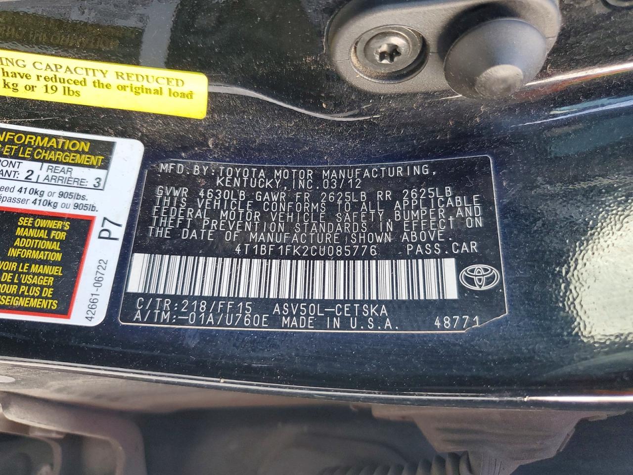 2012 Toyota Camry Se Black vin: 4T1BF1FK2CU085776