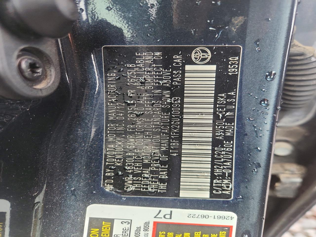 2012 Toyota Camry Se Teal vin: 4T1BF1FK2CU100969