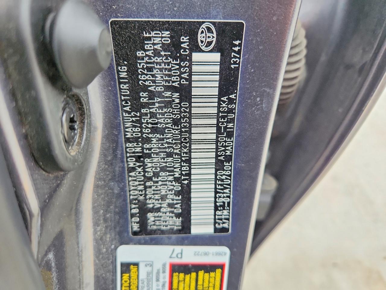 2012 Toyota Camry Se Серый vin: 4T1BF1FK2CU135320