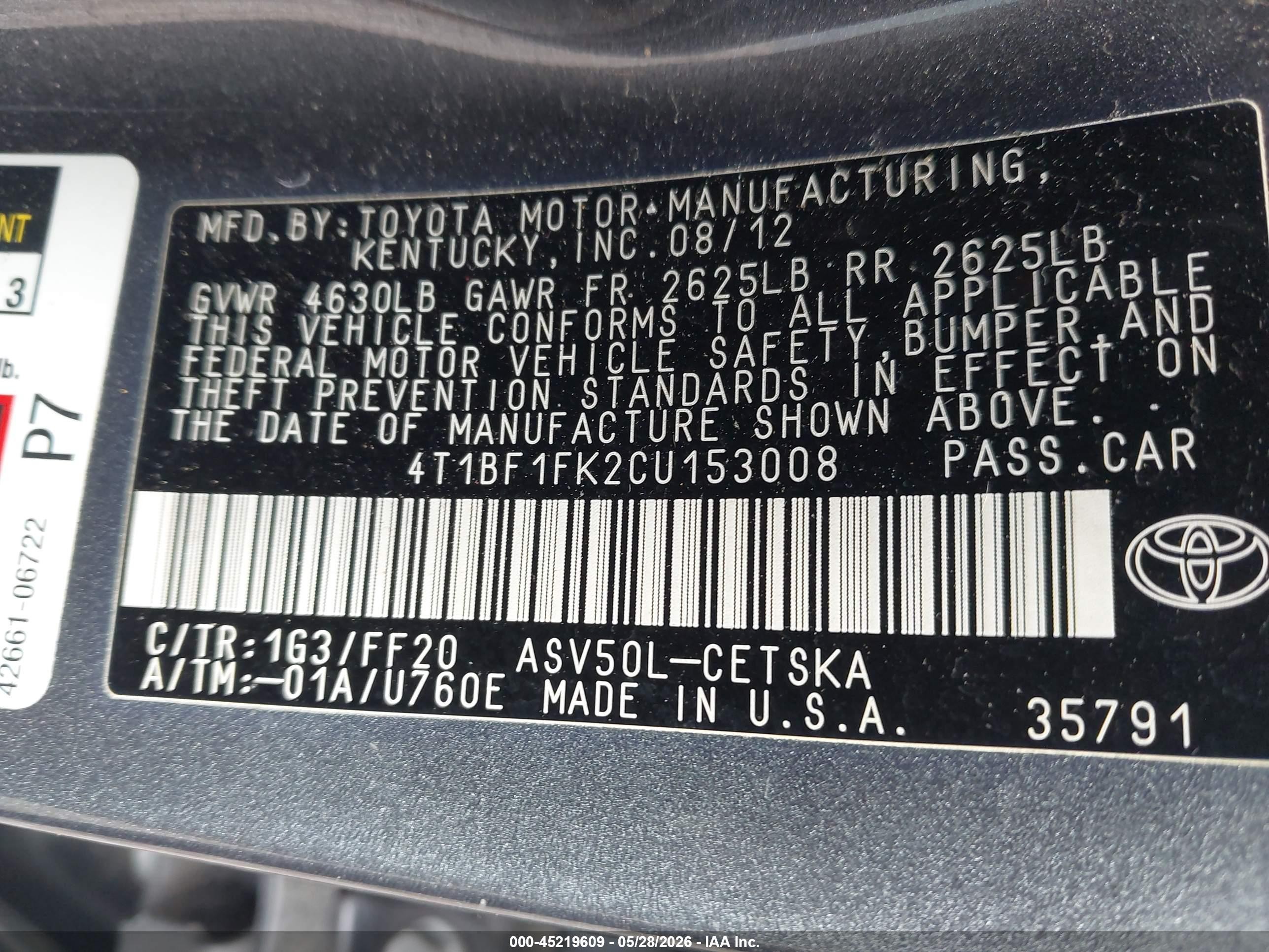 2012 Toyota Camry Se Серый vin: 4T1BF1FK2CU153008