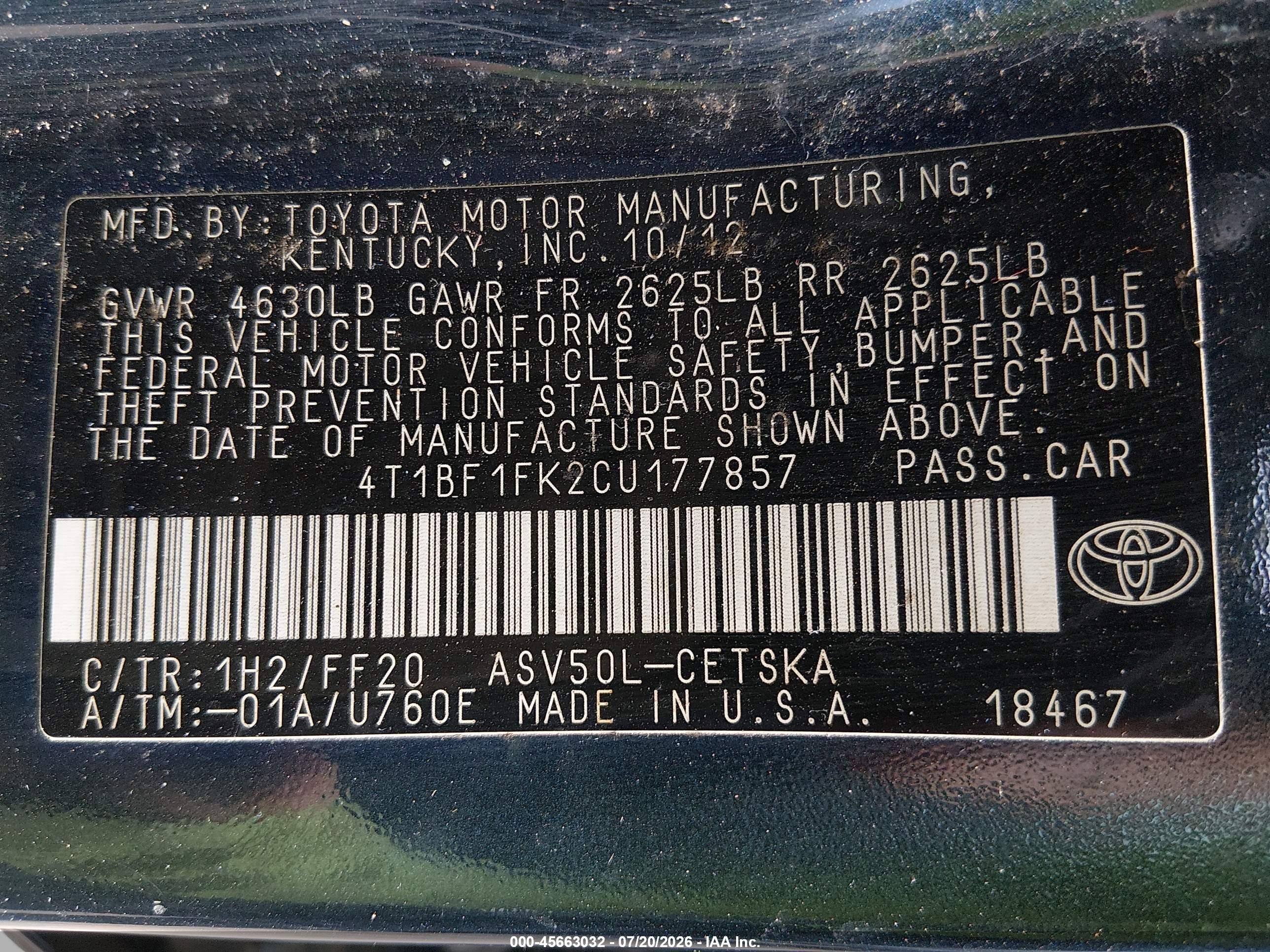 2012 Toyota Camry Se Black vin: 4T1BF1FK2CU177857
